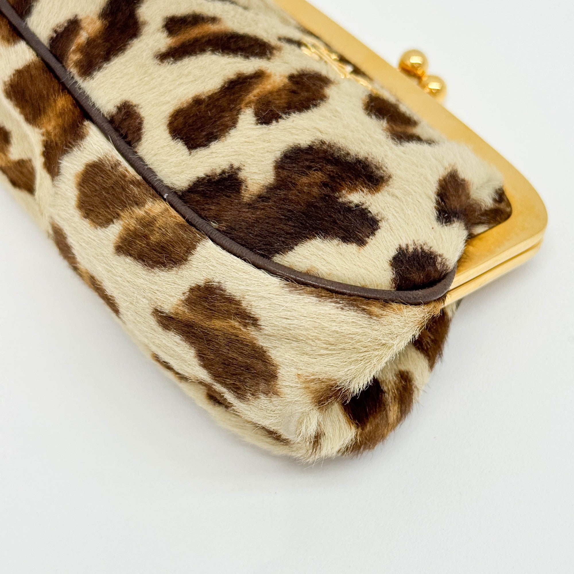 Brown Leopard Print Pony Hair Coin Pouch