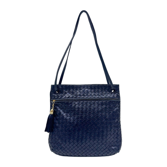 Intrecciato Metallic Midnight Blue Leather Shoulder Bag