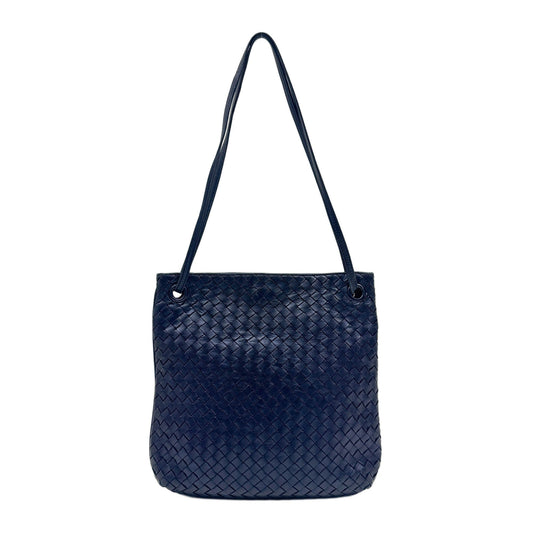 Intrecciato Metallic Midnight Blue Leather Shoulder Bag