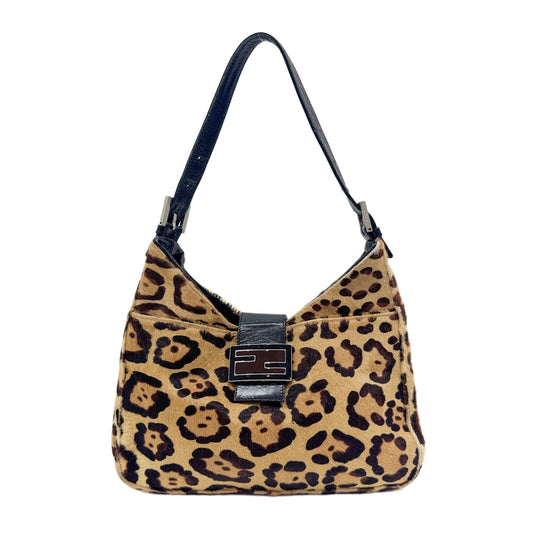 Brown Leopard Print Pony Hair Shoulder Bag
