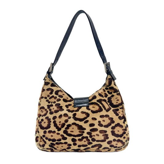 Brown Leopard Print Pony Hair Shoulder Bag