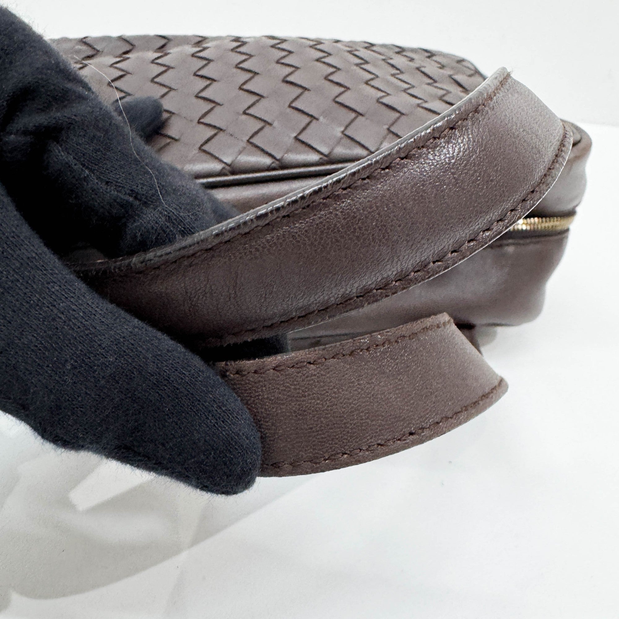 Intrecciato Brown Leather Make Up Pouch