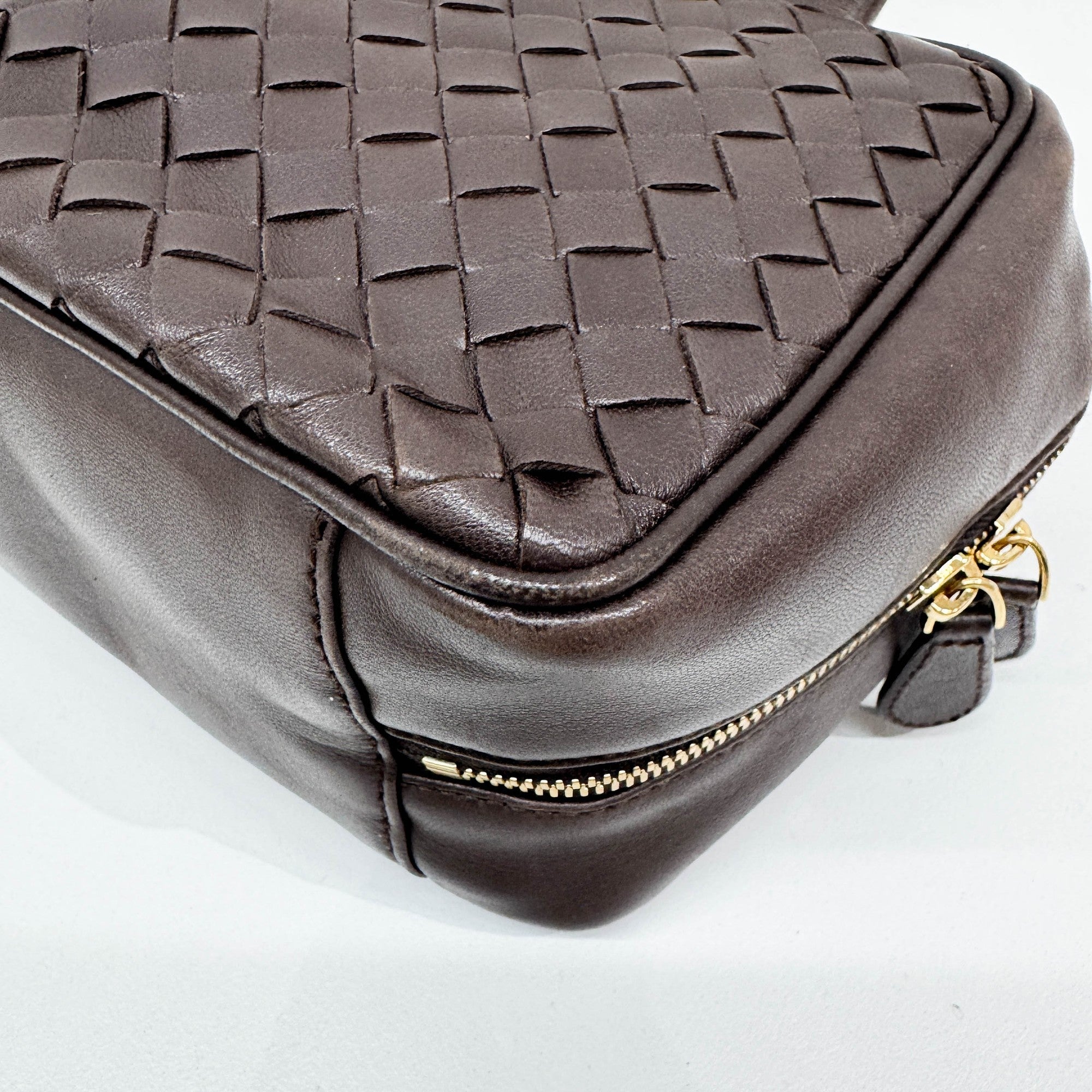 Intrecciato Brown Leather Make Up Pouch