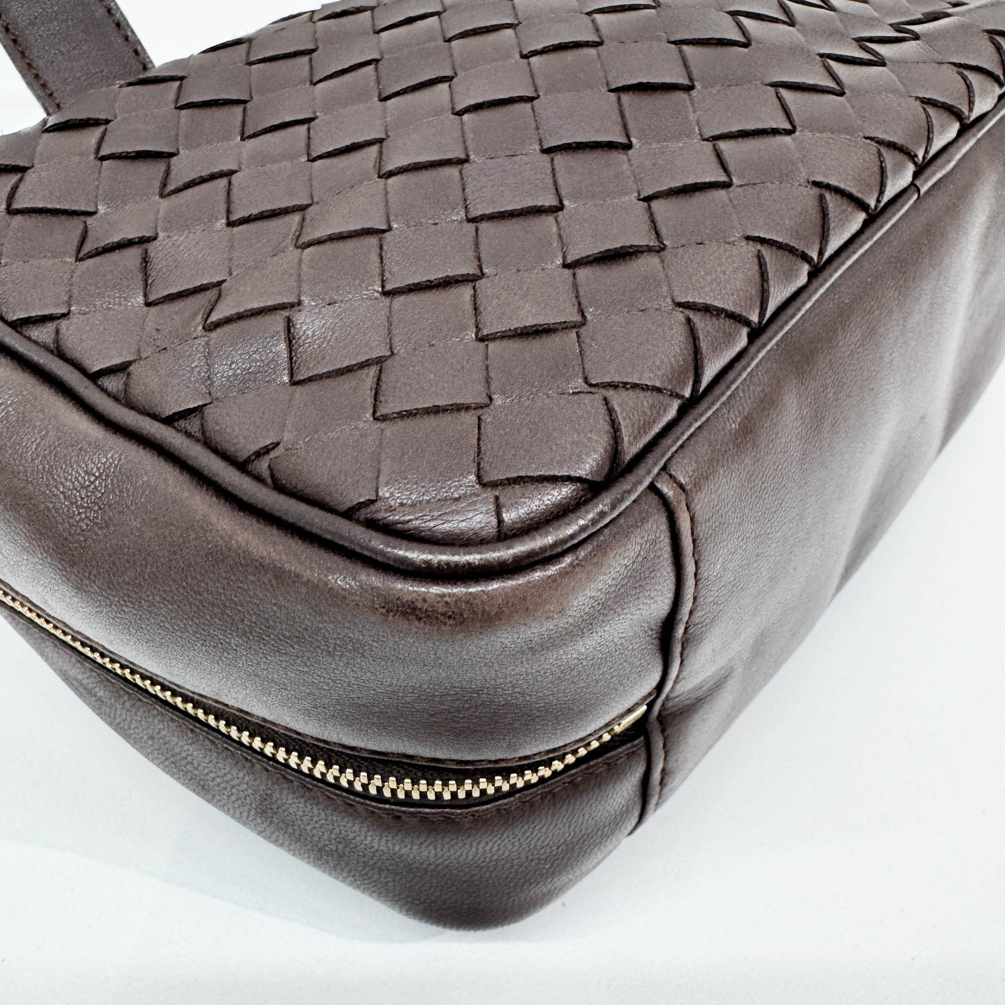 Intrecciato Brown Leather Make Up Pouch