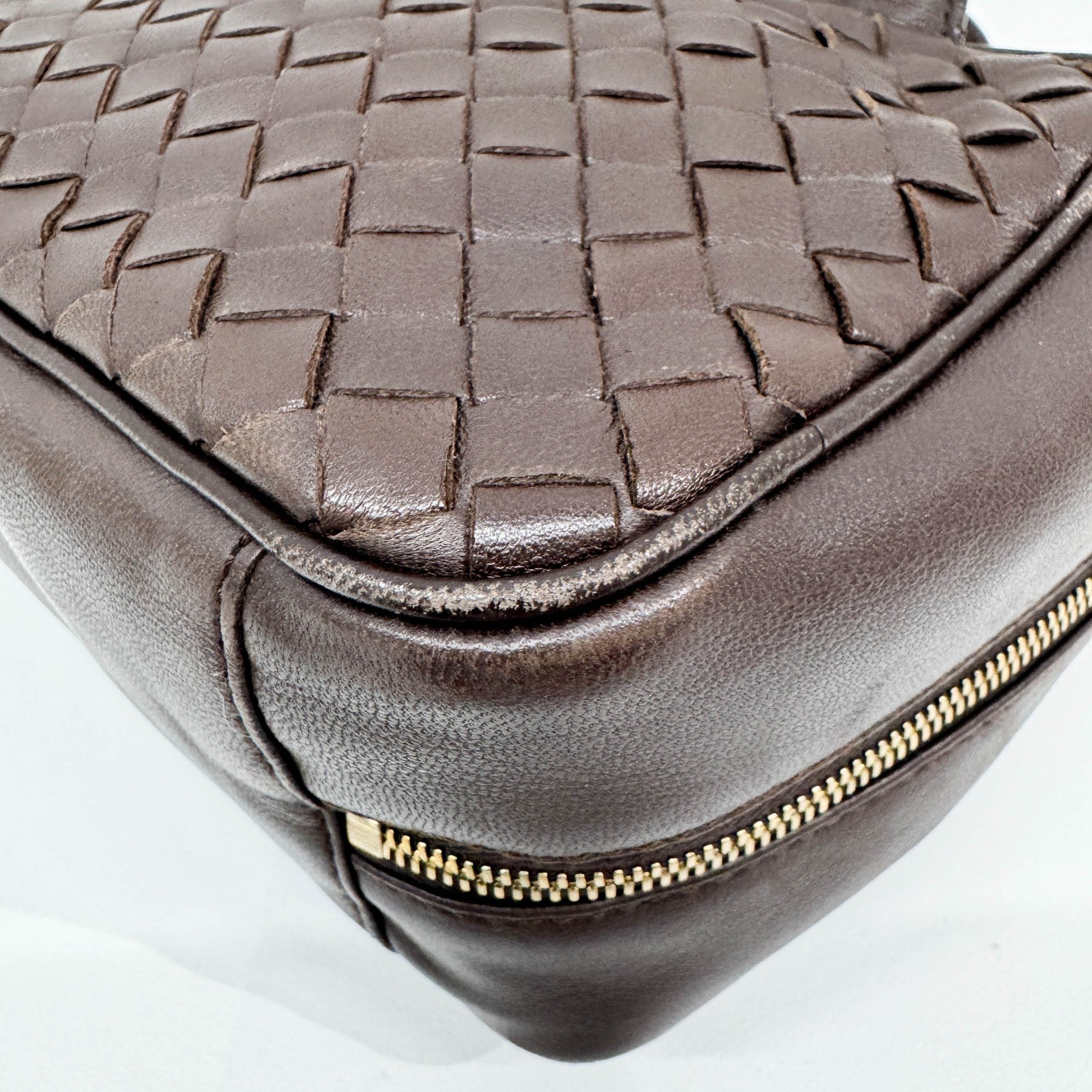Intrecciato Brown Leather Make Up Pouch