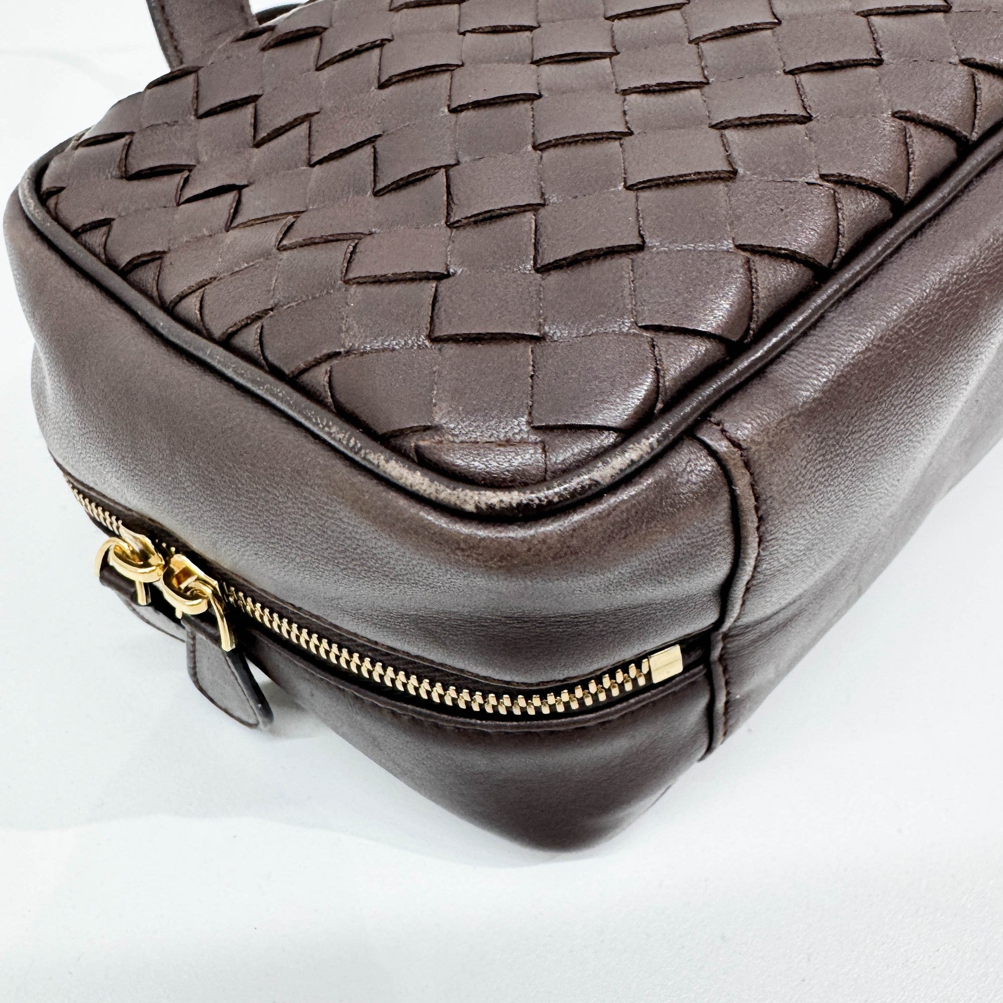 Intrecciato Brown Leather Make Up Pouch