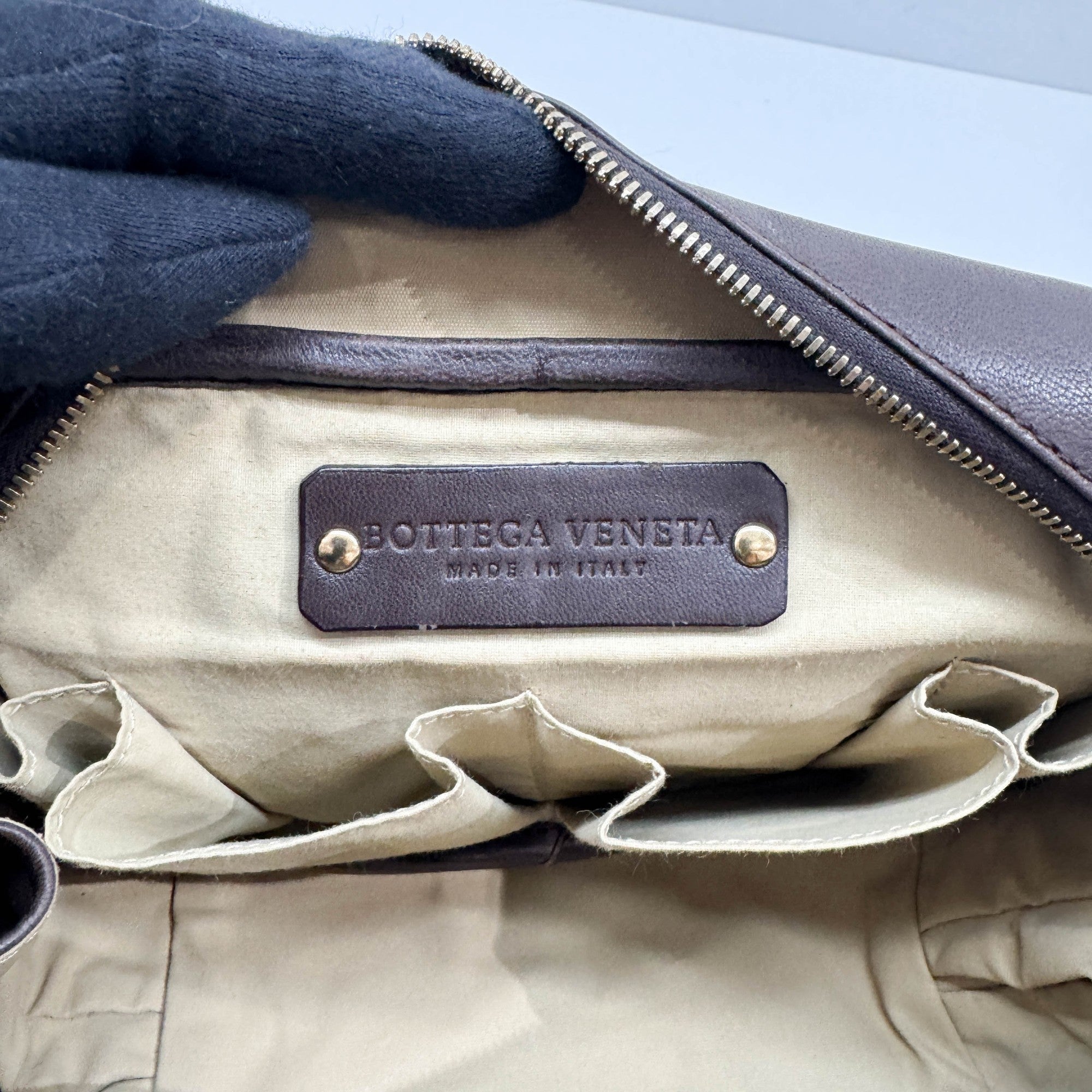 Intrecciato Brown Leather Make Up Pouch