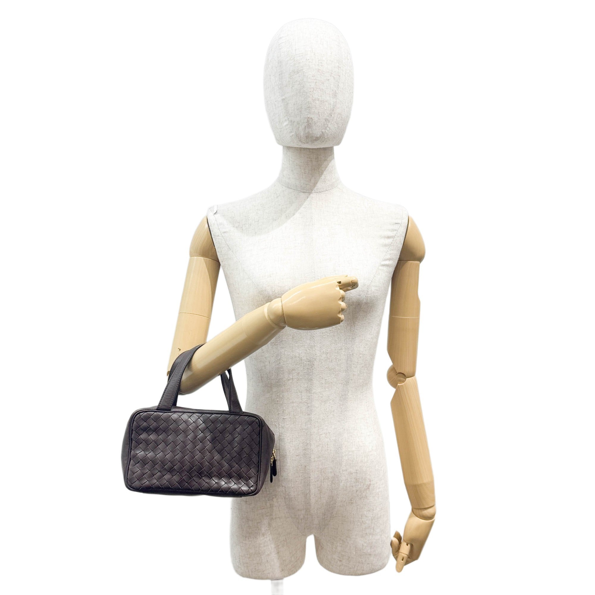 Intrecciato Brown Leather Make Up Pouch