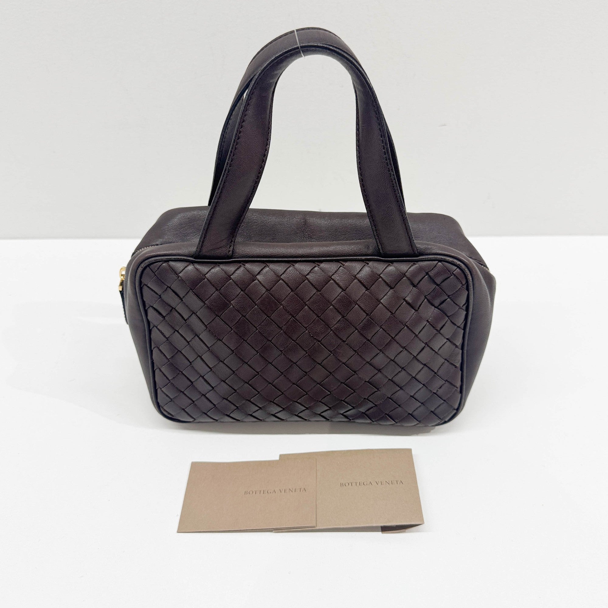 Intrecciato Brown Leather Make Up Pouch