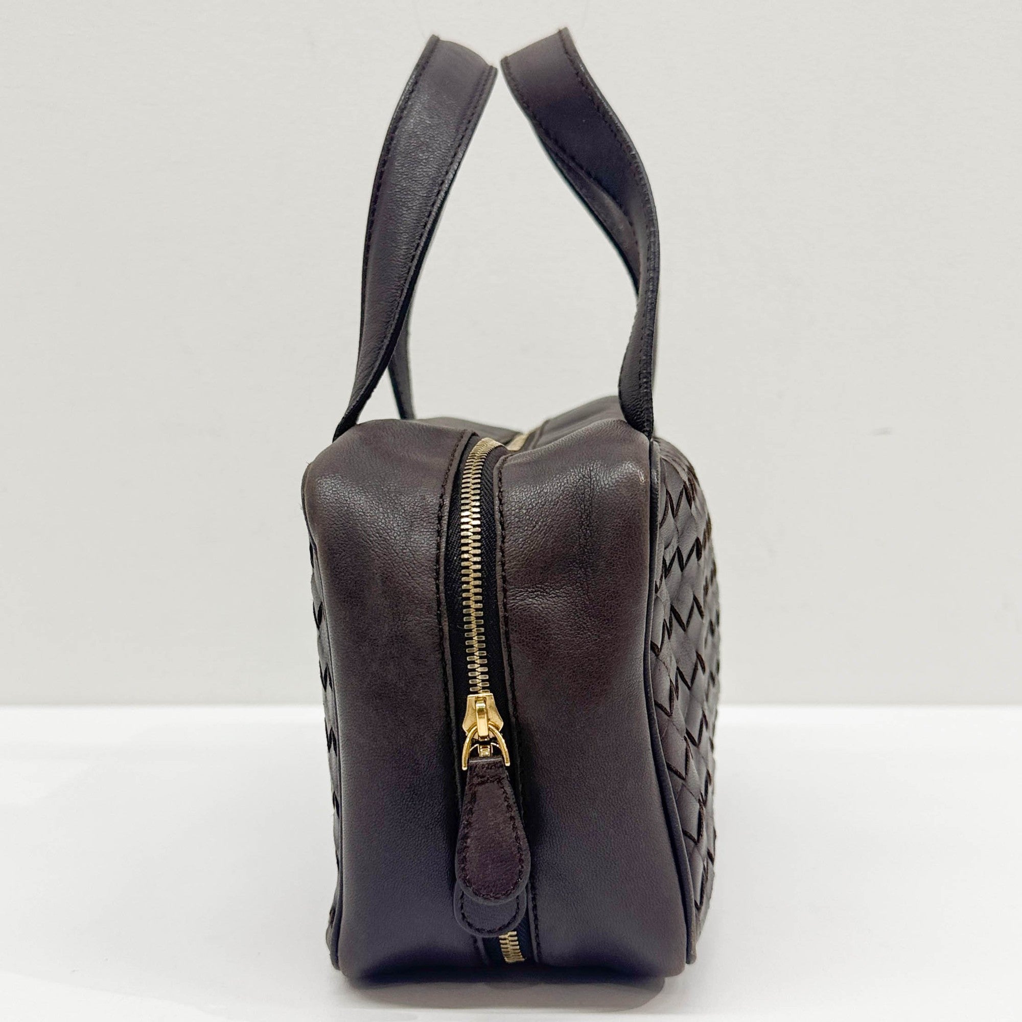 Intrecciato Brown Leather Make Up Pouch