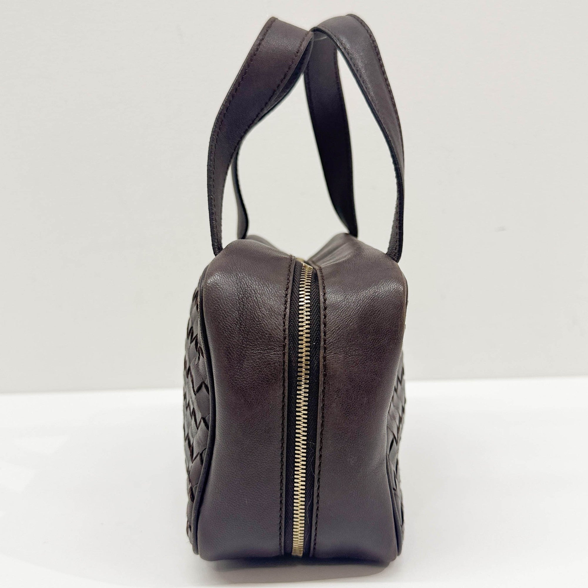 Intrecciato Brown Leather Make Up Pouch