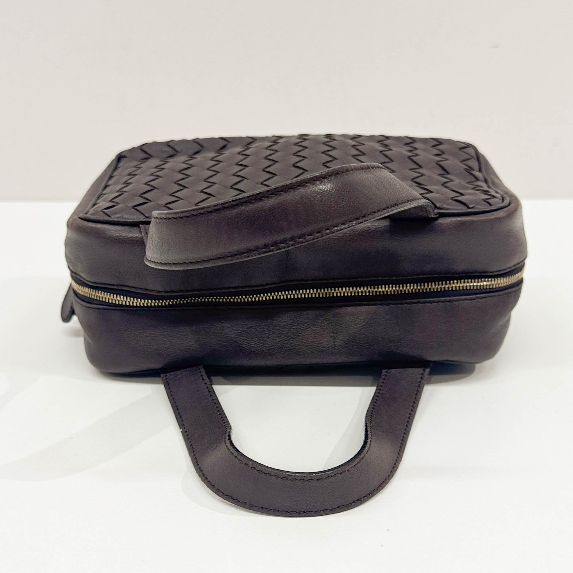 Intrecciato Brown Leather Make Up Pouch