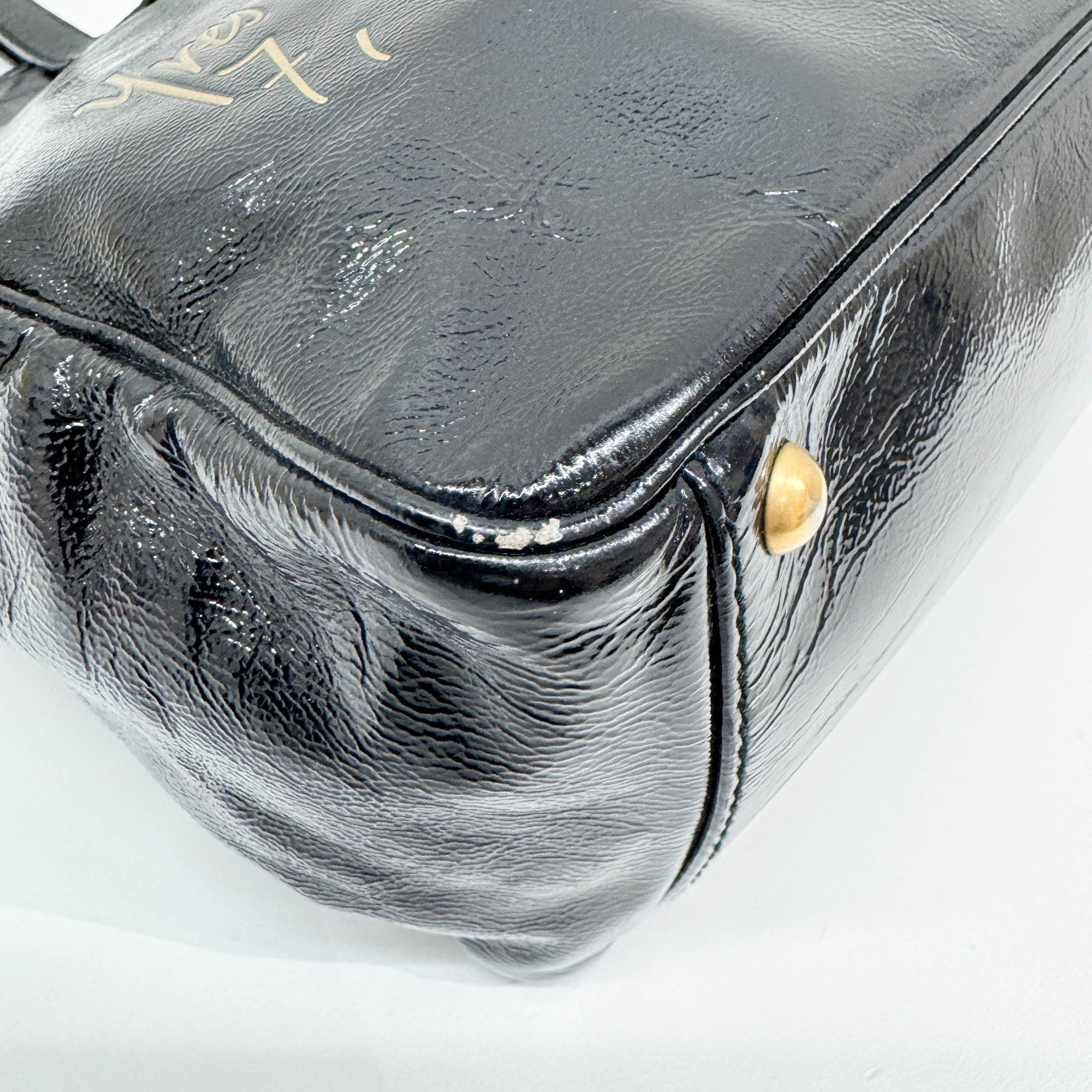 Y-Mail Black Patent Leather Tote Bag