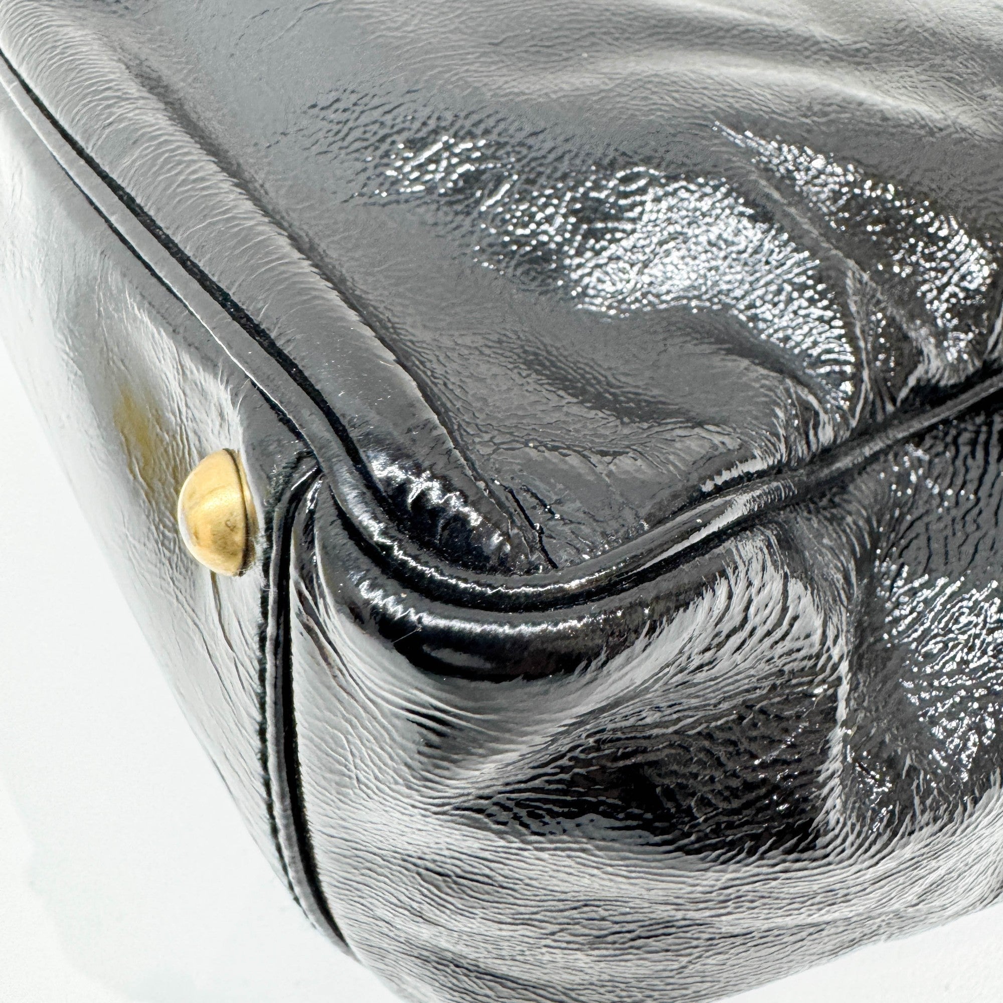 Y-Mail Black Patent Leather Tote Bag