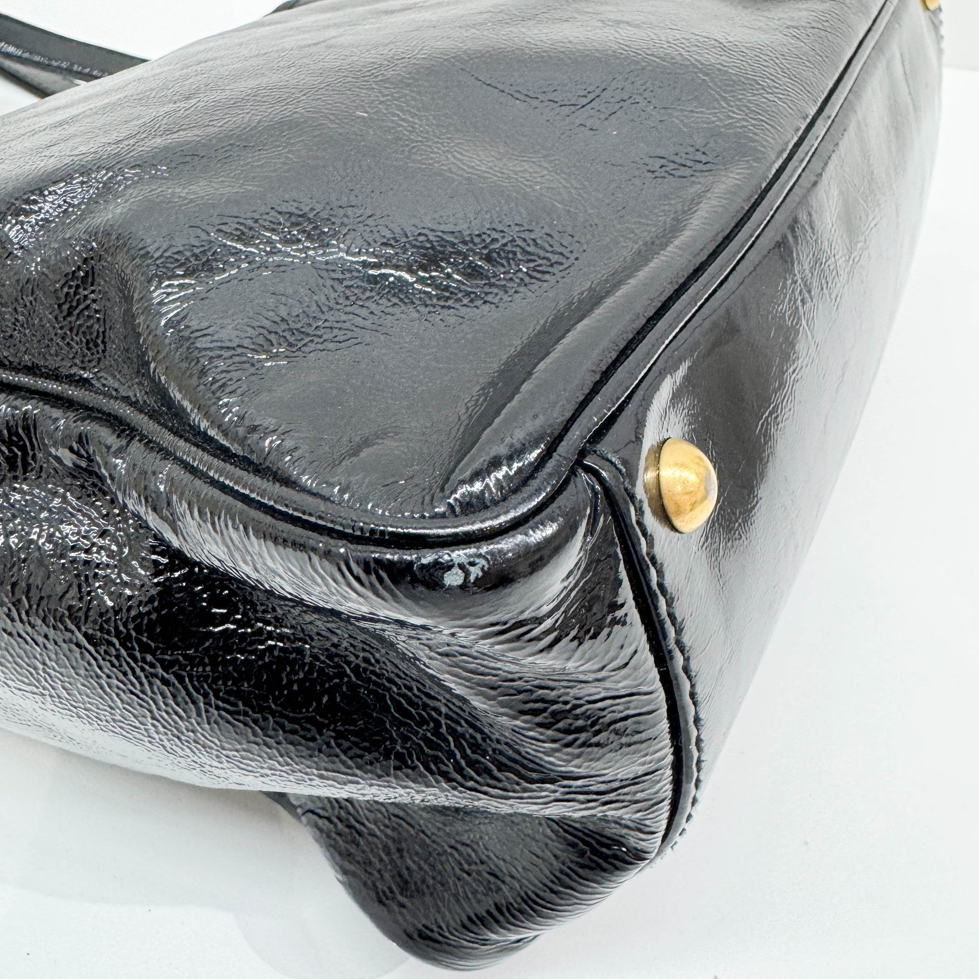 Y-Mail Black Patent Leather Tote Bag