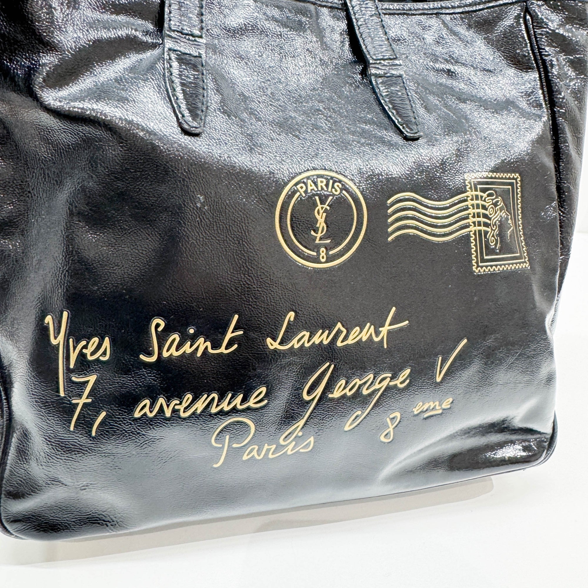 Y-Mail Black Patent Leather Tote Bag