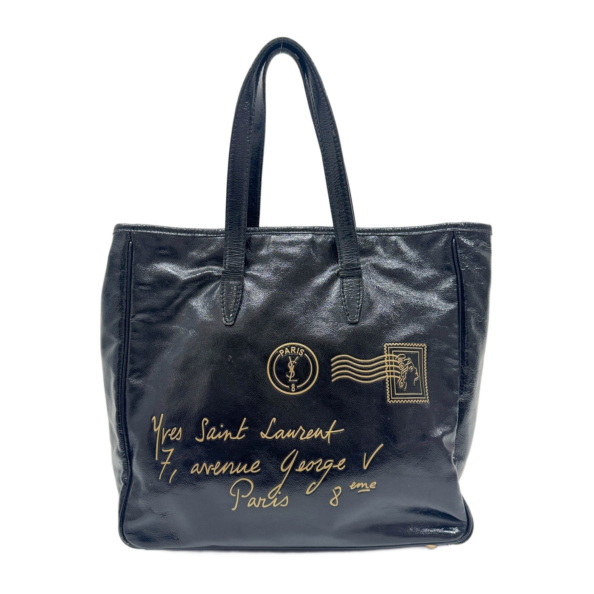 Y-Mail Black Patent Leather Tote Bag