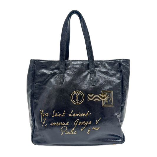 Y-Mail Black Patent Leather Tote Bag