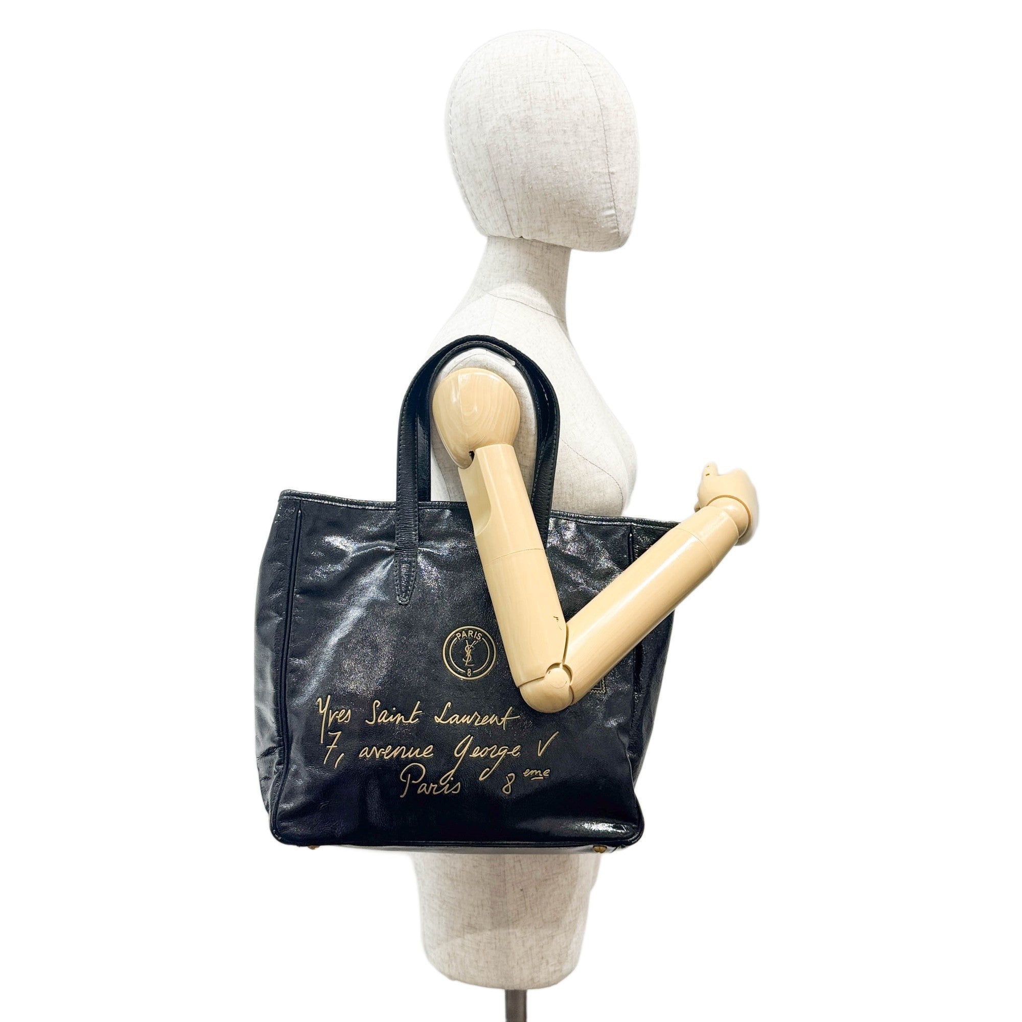 Y-Mail Black Patent Leather Tote Bag