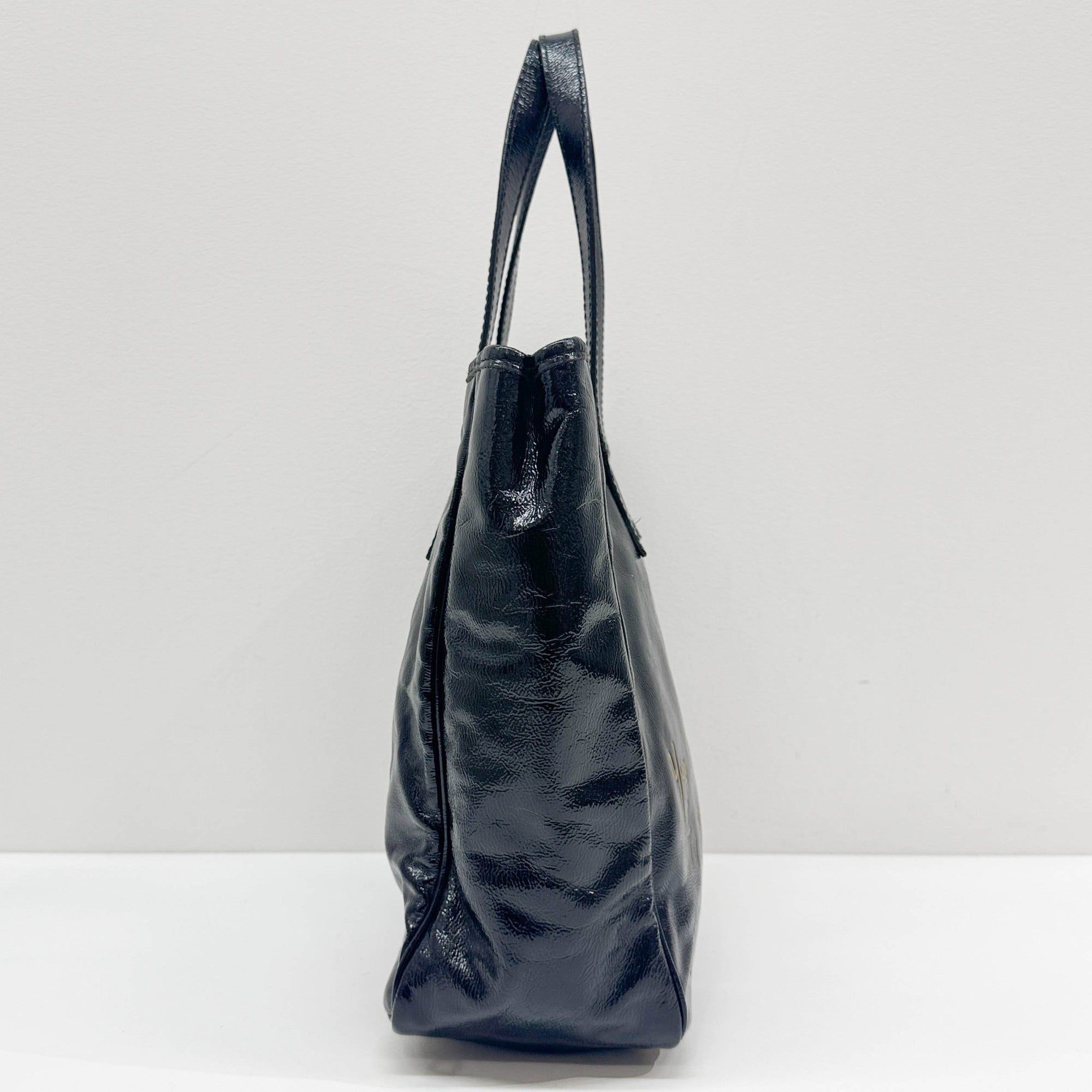 Y-Mail Black Patent Leather Tote Bag