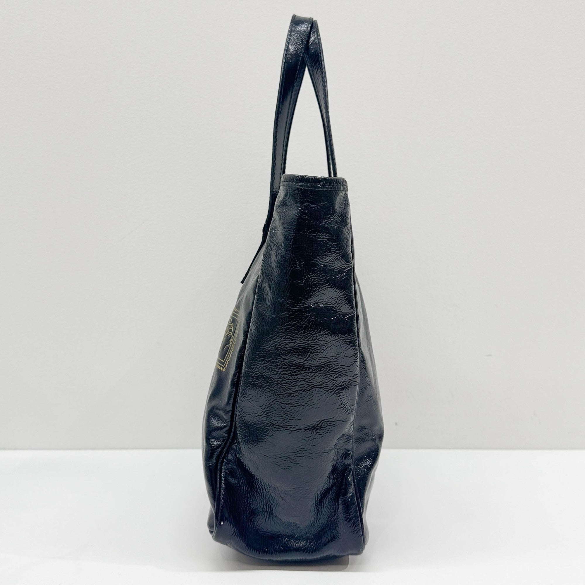 Y-Mail Black Patent Leather Tote Bag
