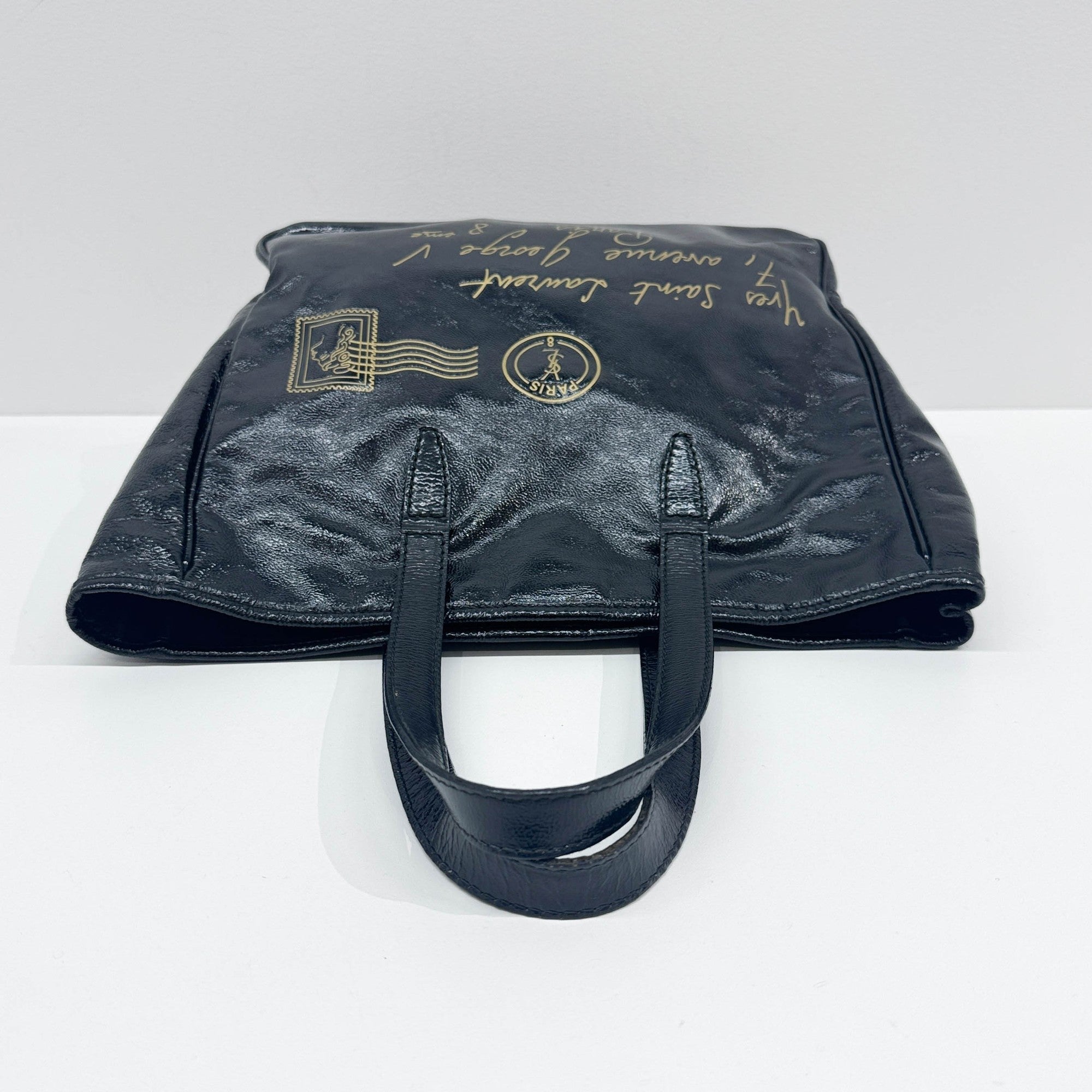 Y-Mail Black Patent Leather Tote Bag