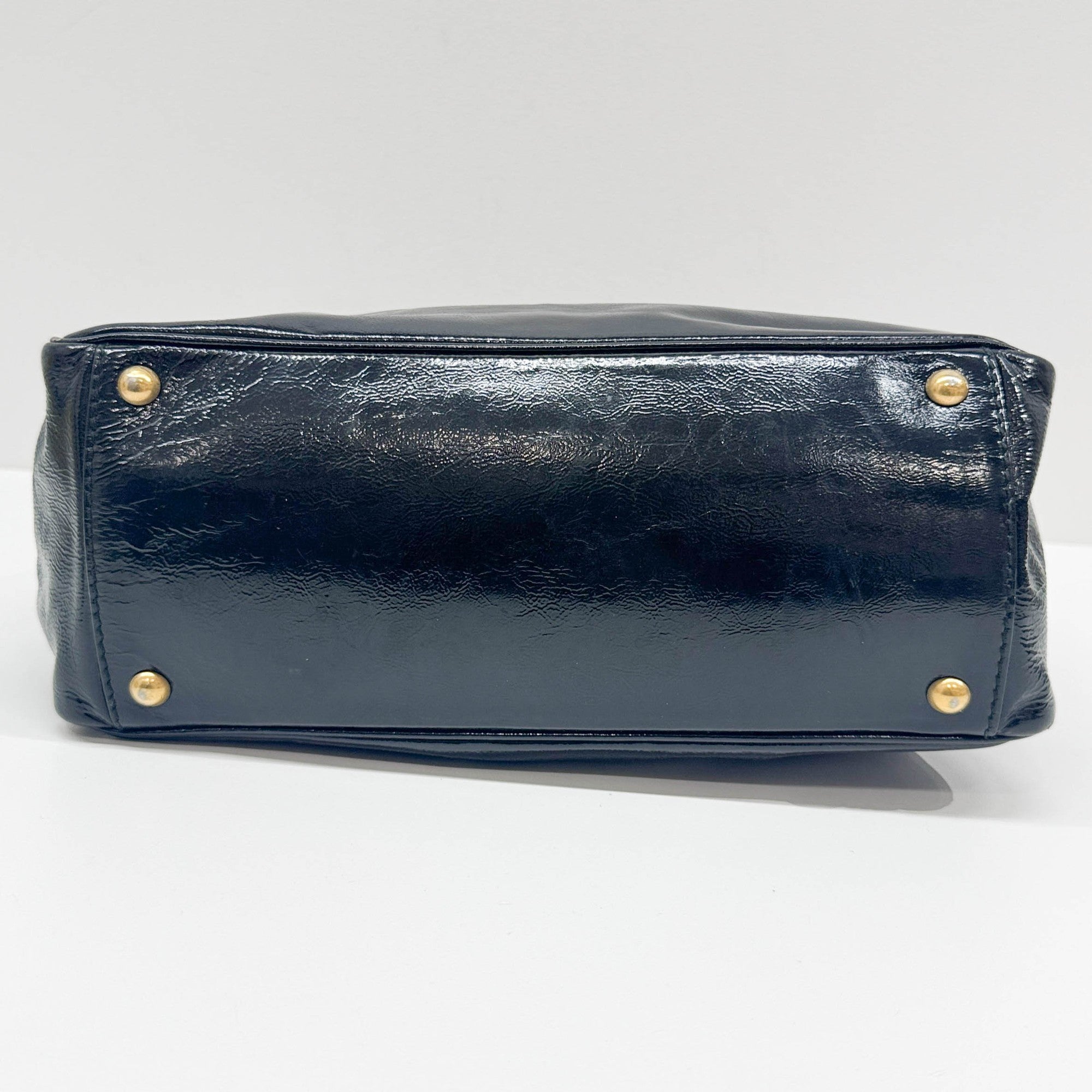 Y-Mail Black Patent Leather Tote Bag