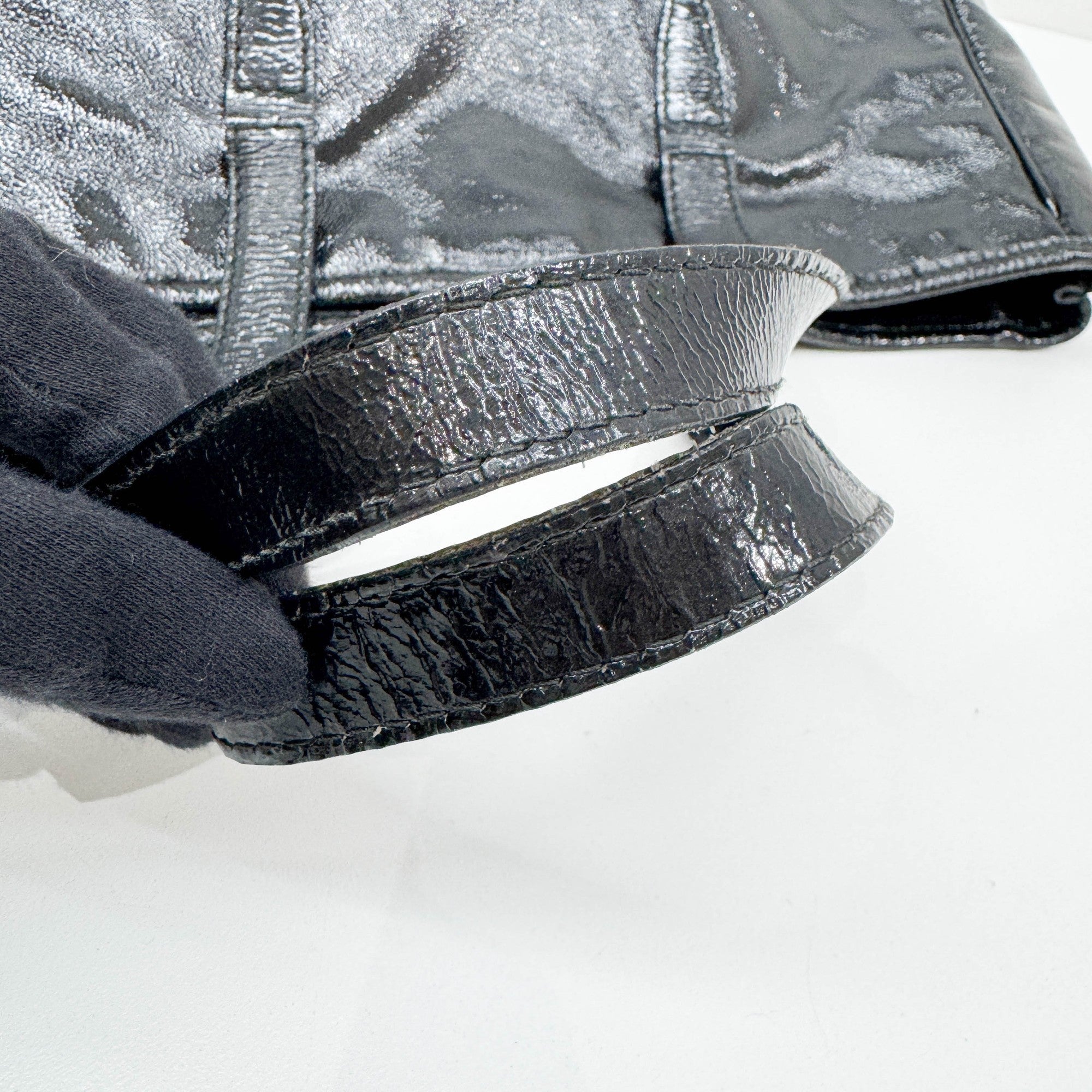 Y-Mail Black Patent Leather Tote Bag