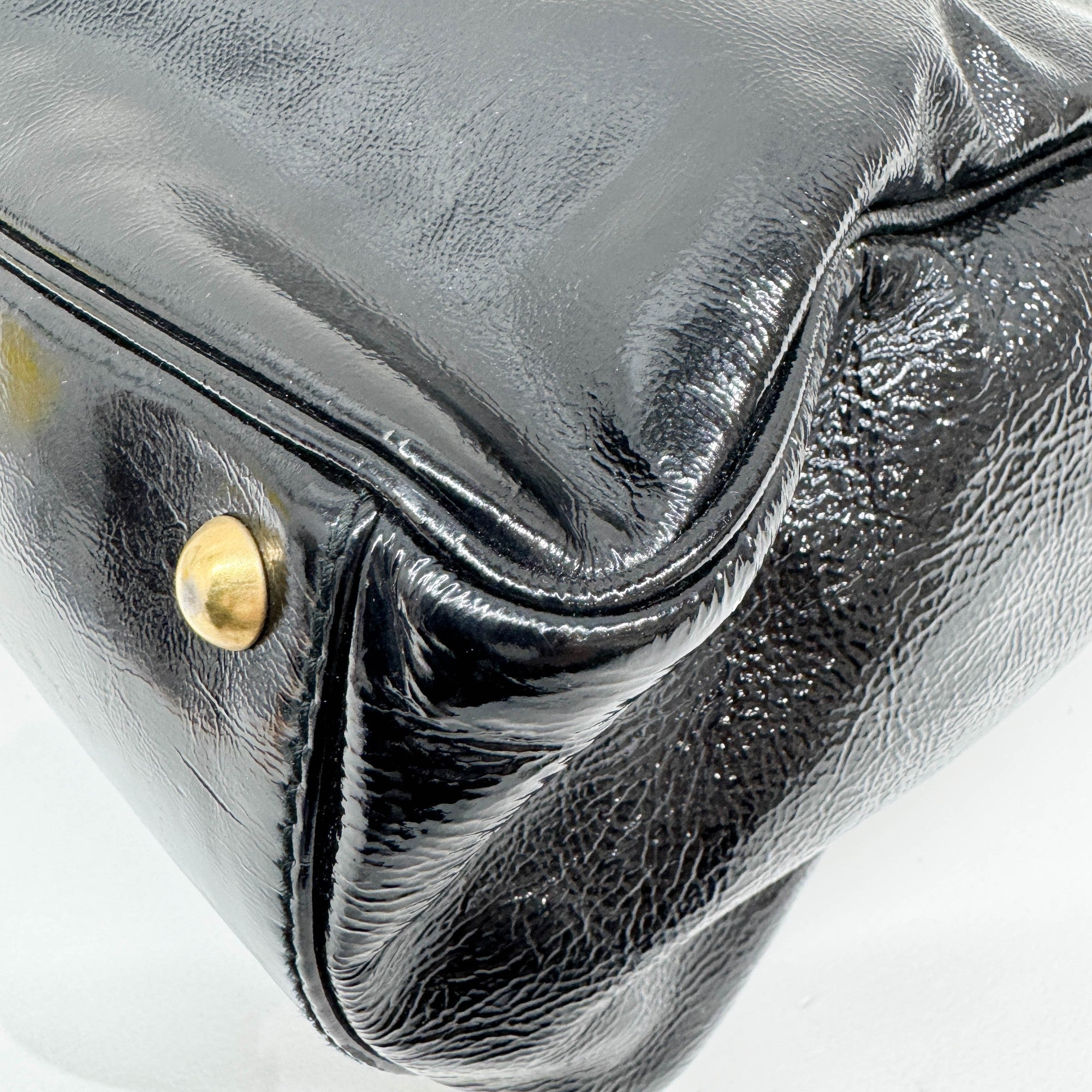 Y-Mail Black Patent Leather Tote Bag