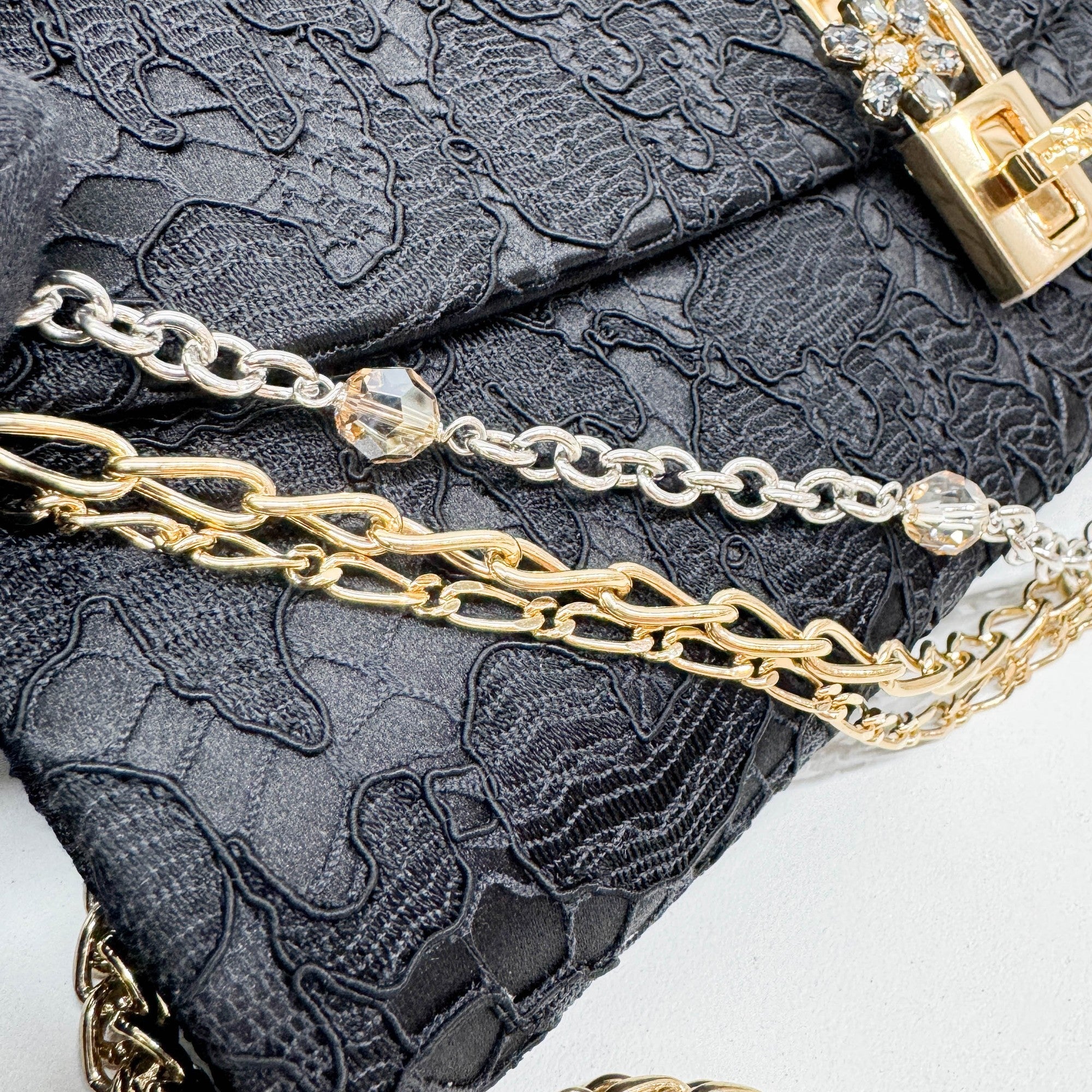 Black Satin & Lace Two Way Bag