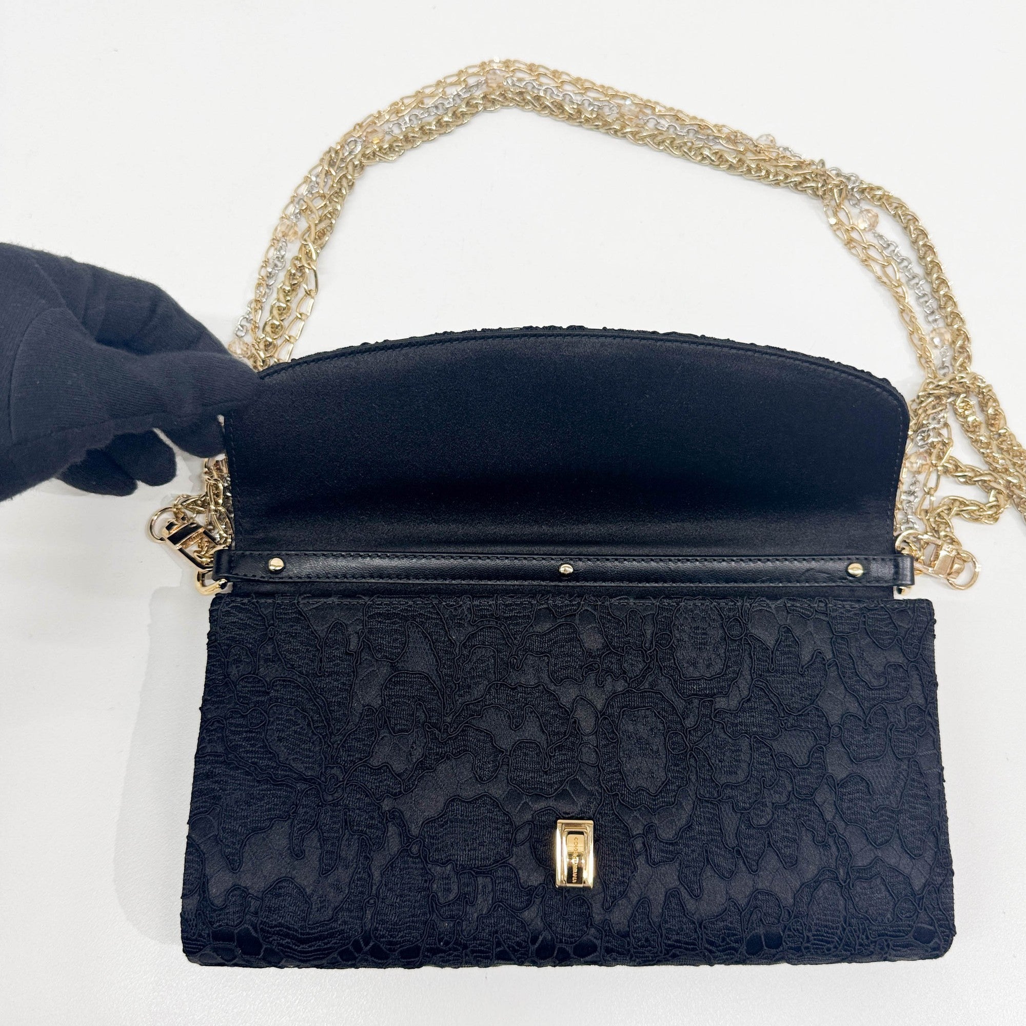 Black Satin & Lace Two Way Bag