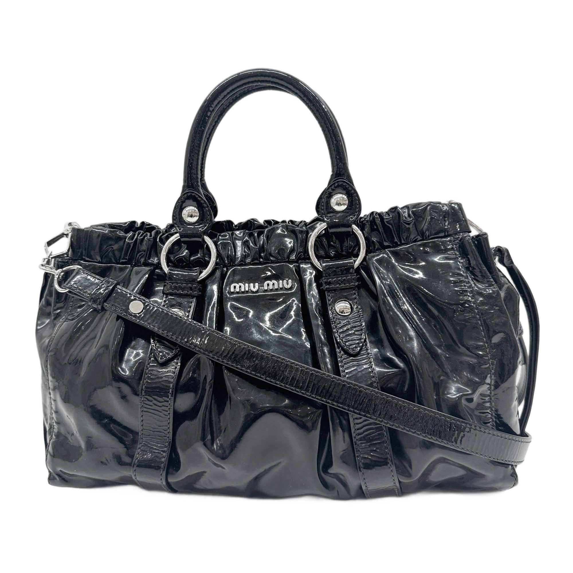 Vitello Black Patent Leather Two Way Bag