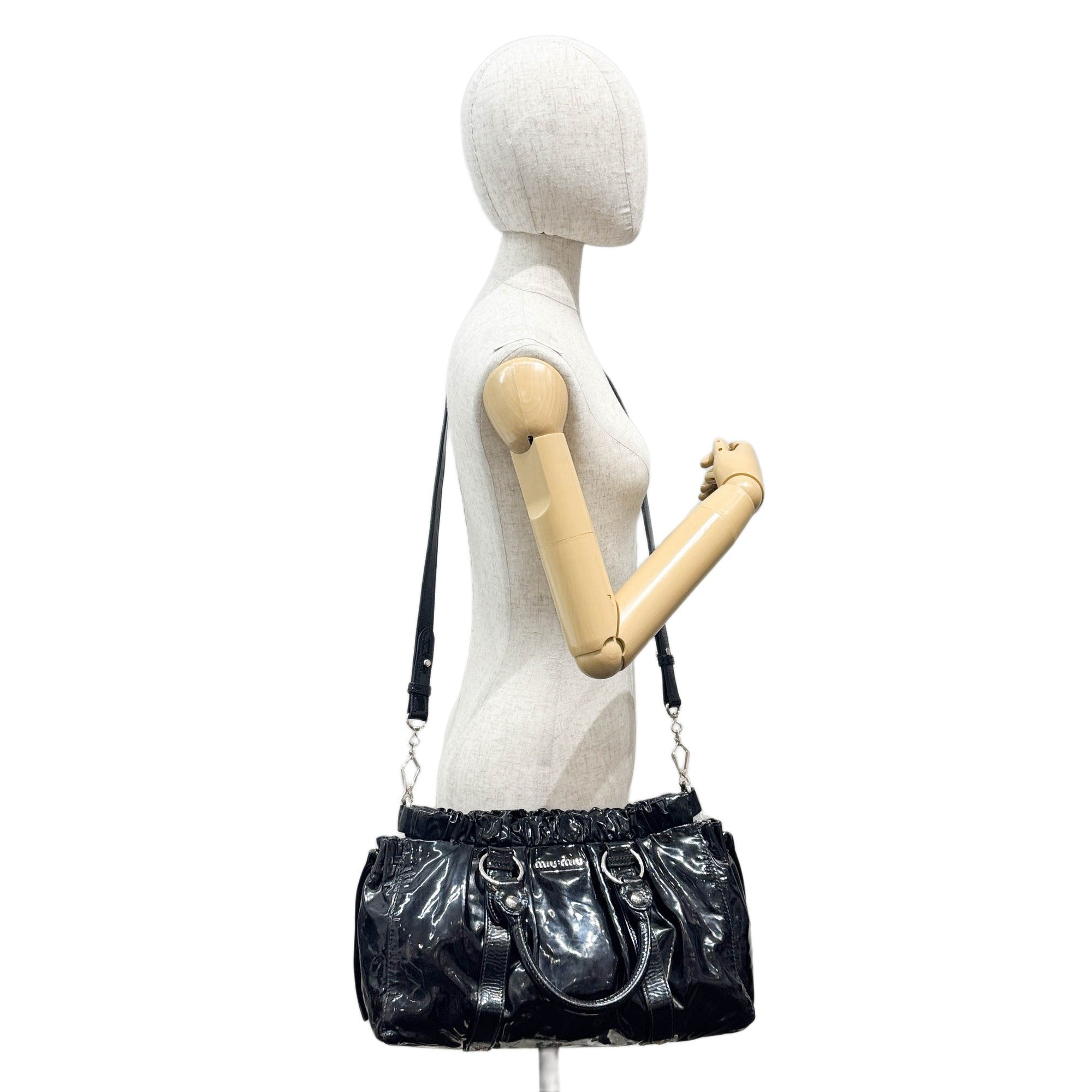 Vitello Black Patent Leather Two Way Bag