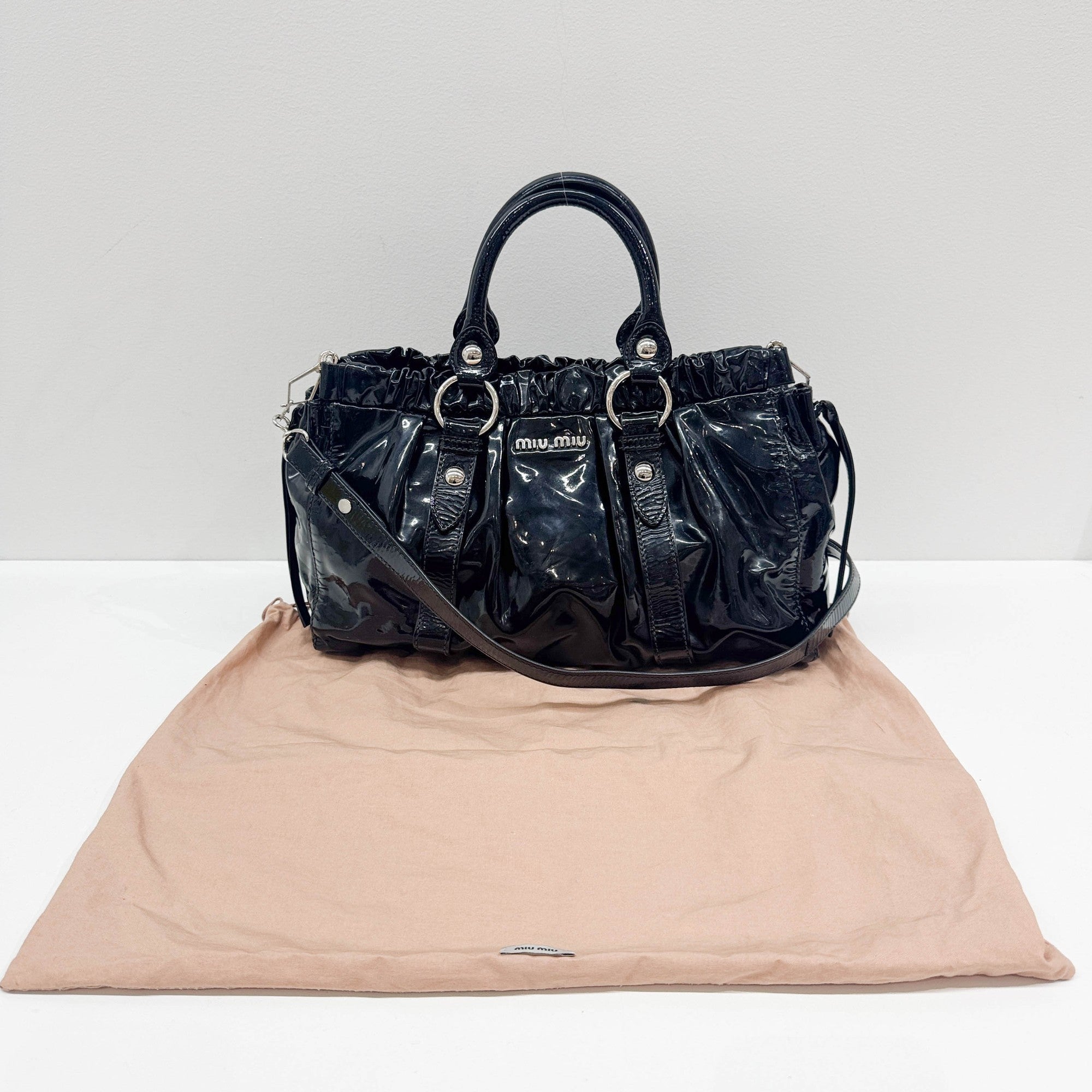 Vitello Black Patent Leather Two Way Bag