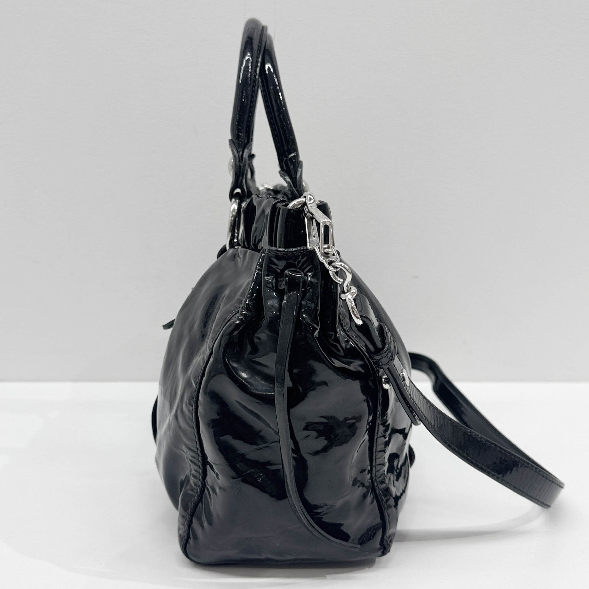 Vitello Black Patent Leather Two Way Bag