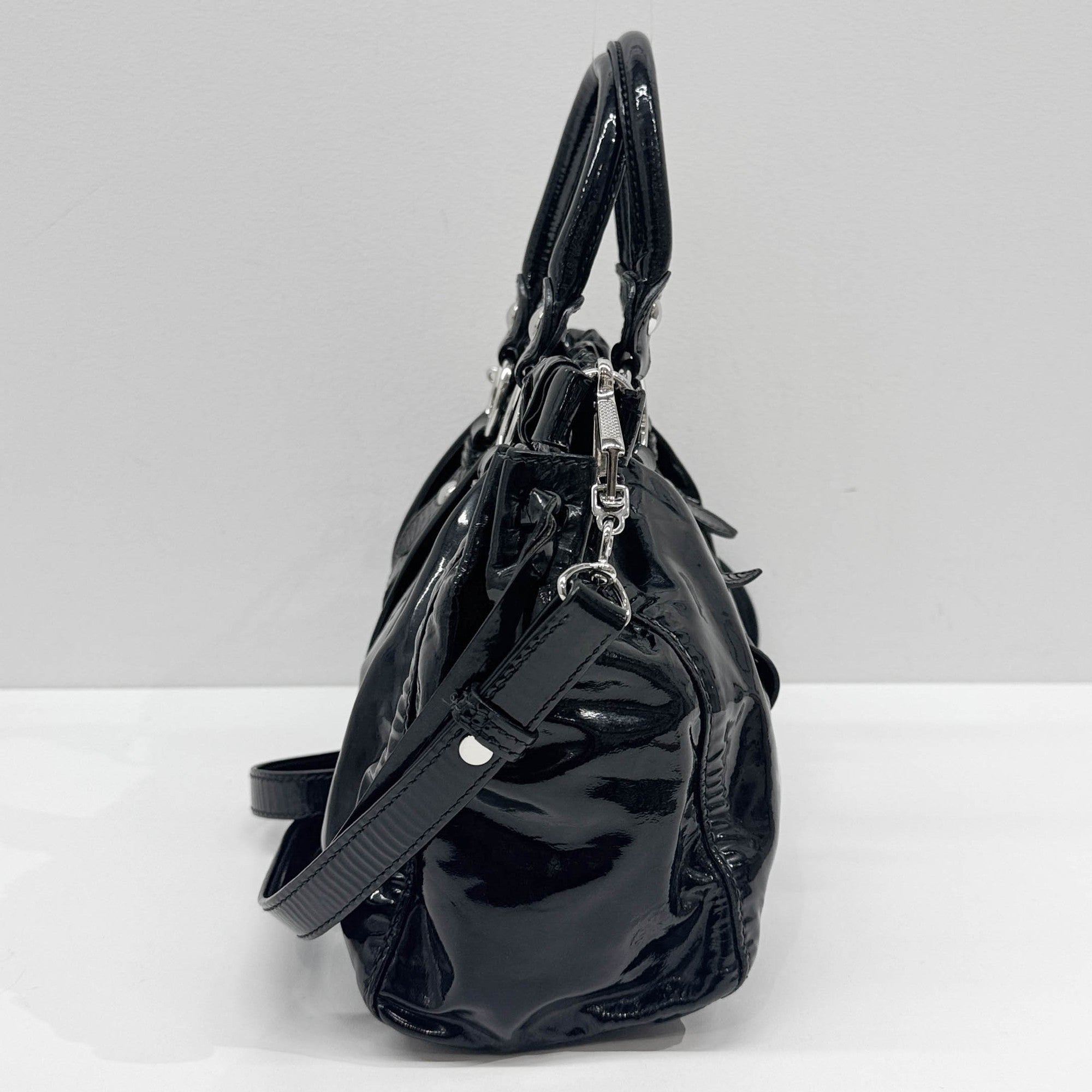 Vitello Black Patent Leather Two Way Bag