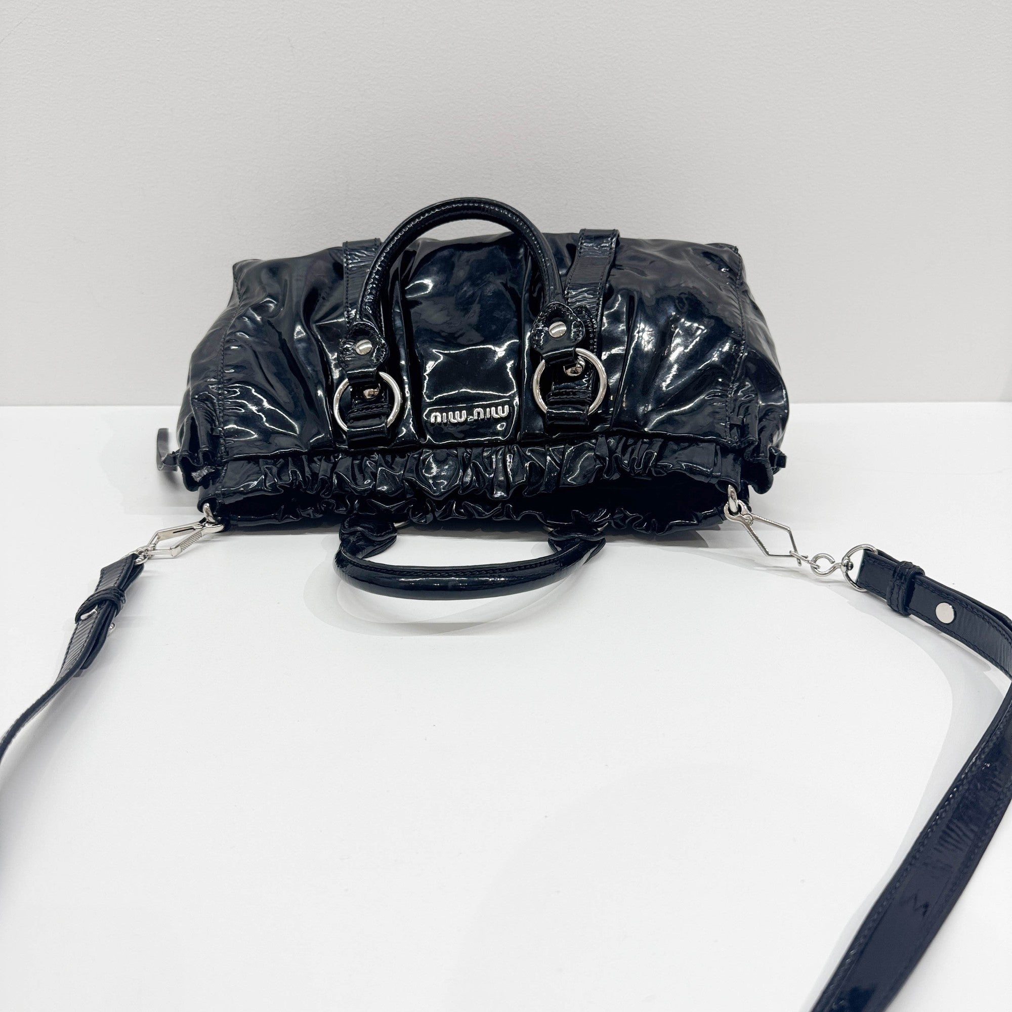 Vitello Black Patent Leather Two Way Bag