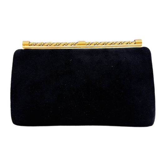 Braided Metal Clasp Black Suede Clutch Bag