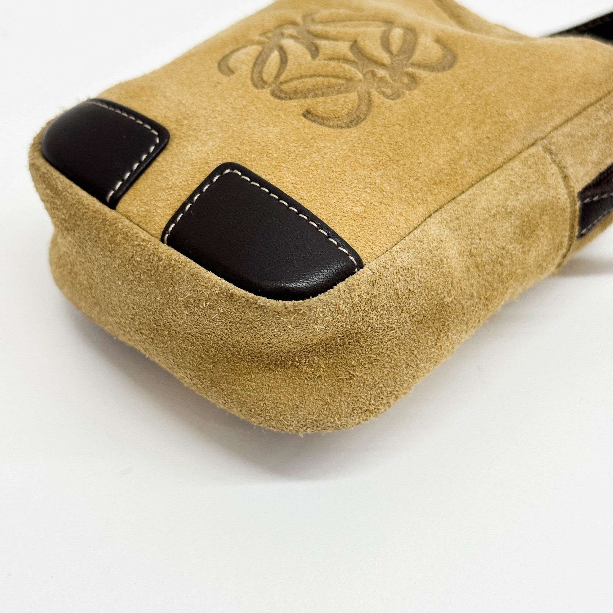 Mini Anagram Khaki Suede Hand Pouch