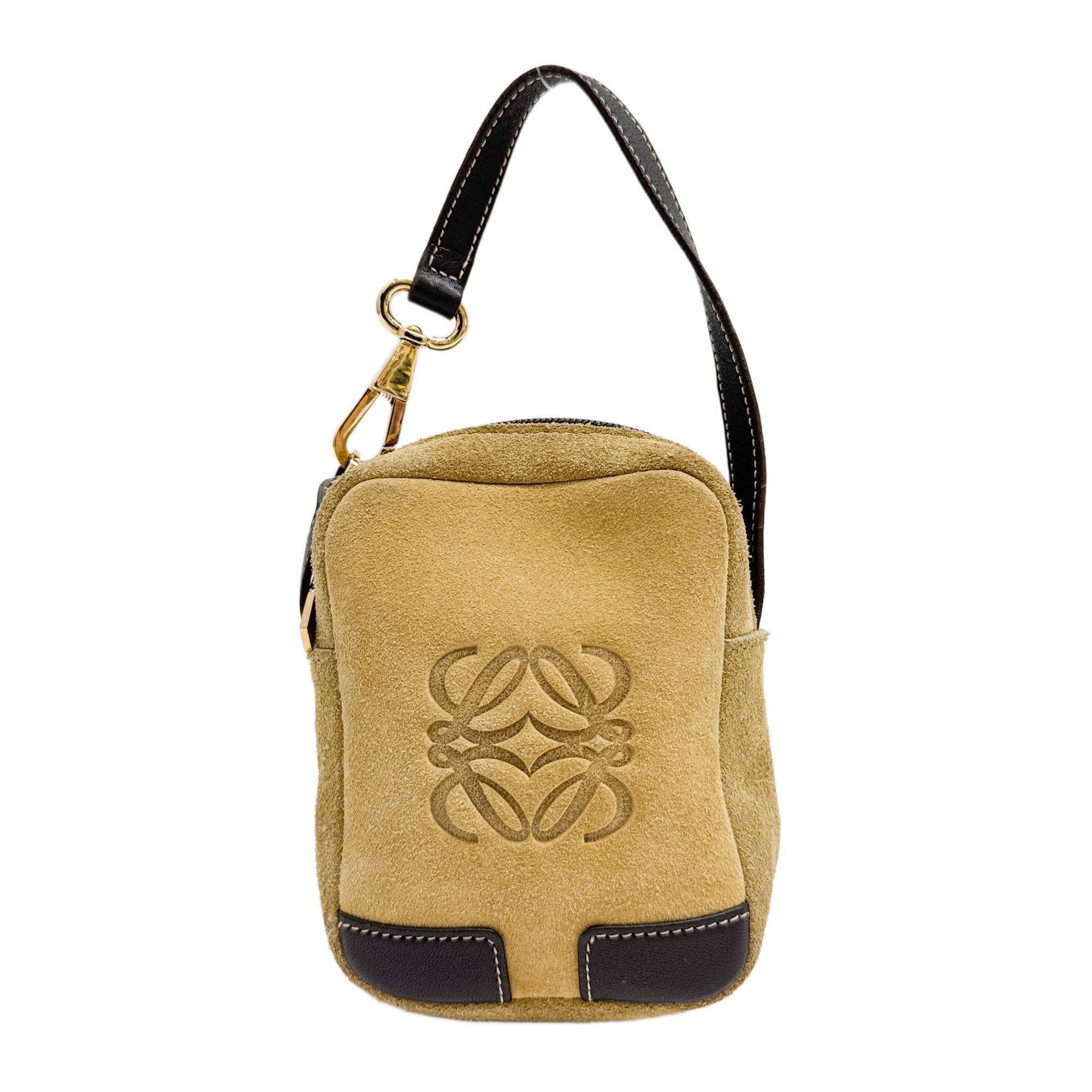 Mini Anagram Khaki Suede Hand Pouch