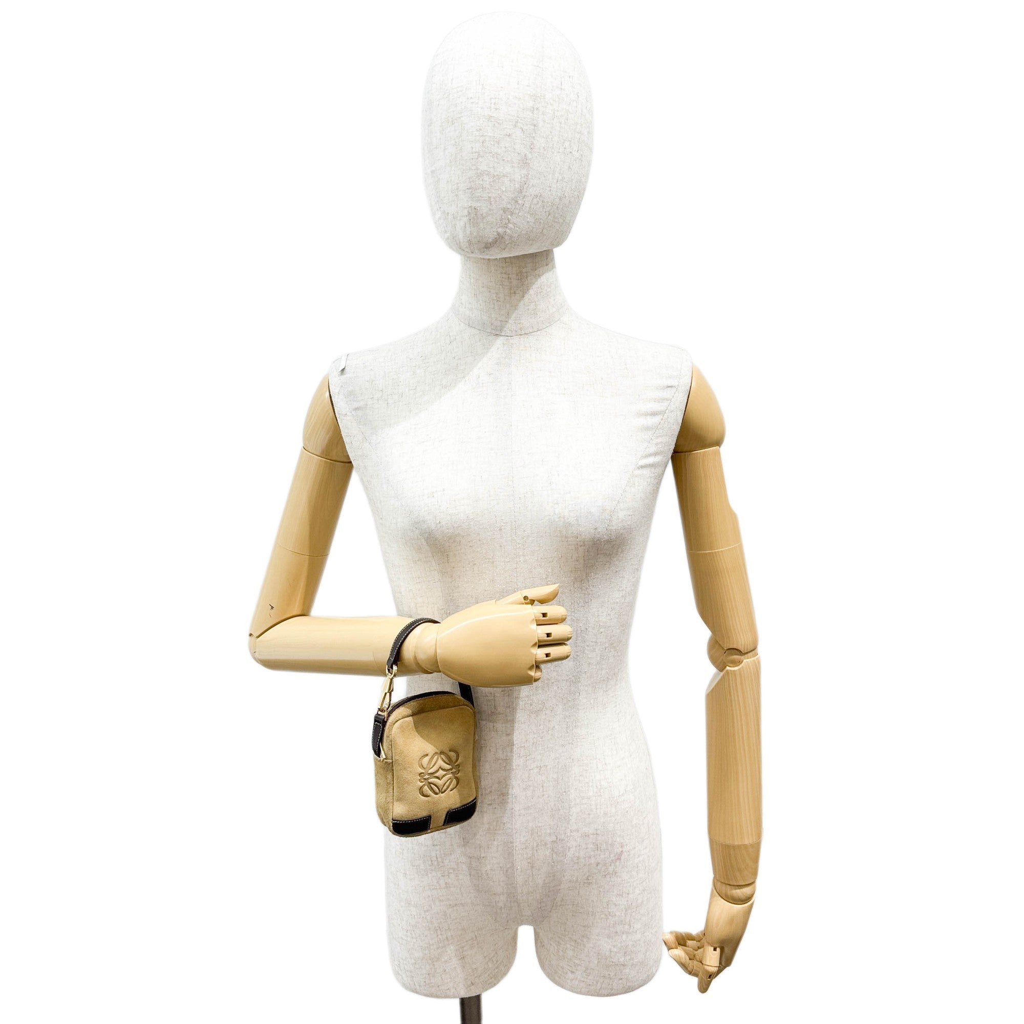 Mini Anagram Khaki Suede Hand Pouch