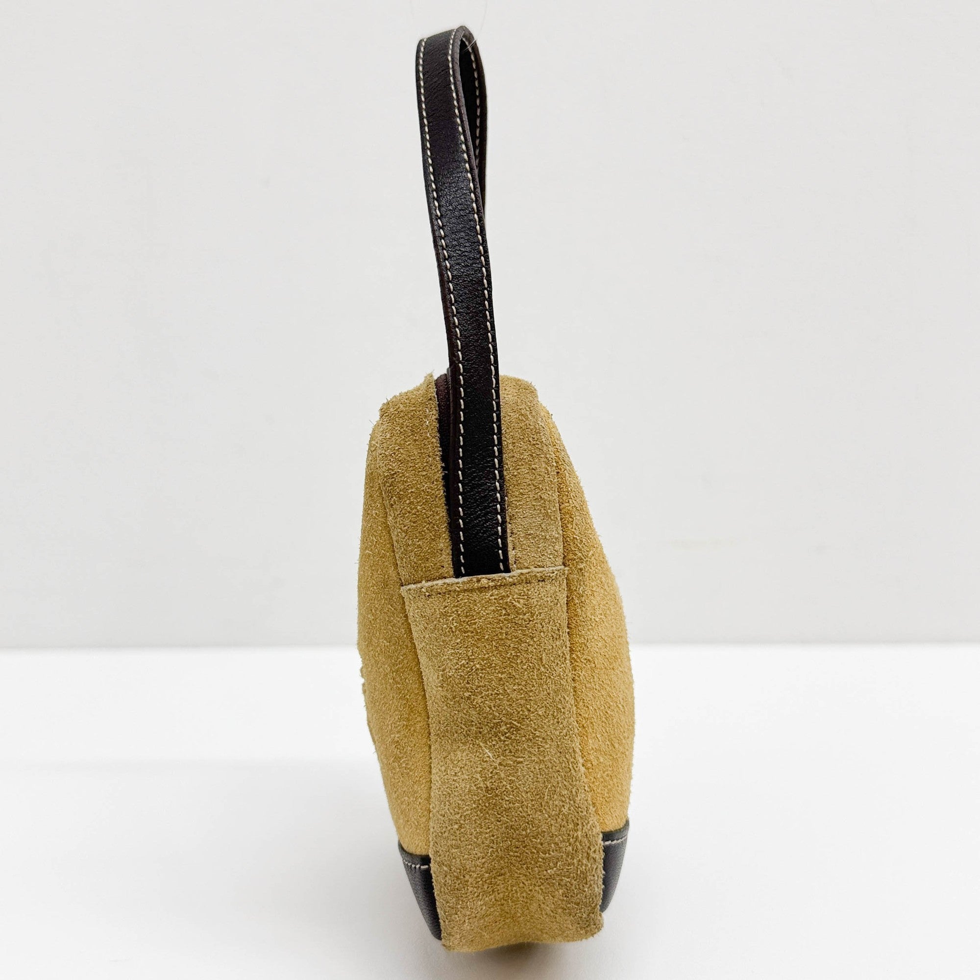 Mini Anagram Khaki Suede Hand Pouch