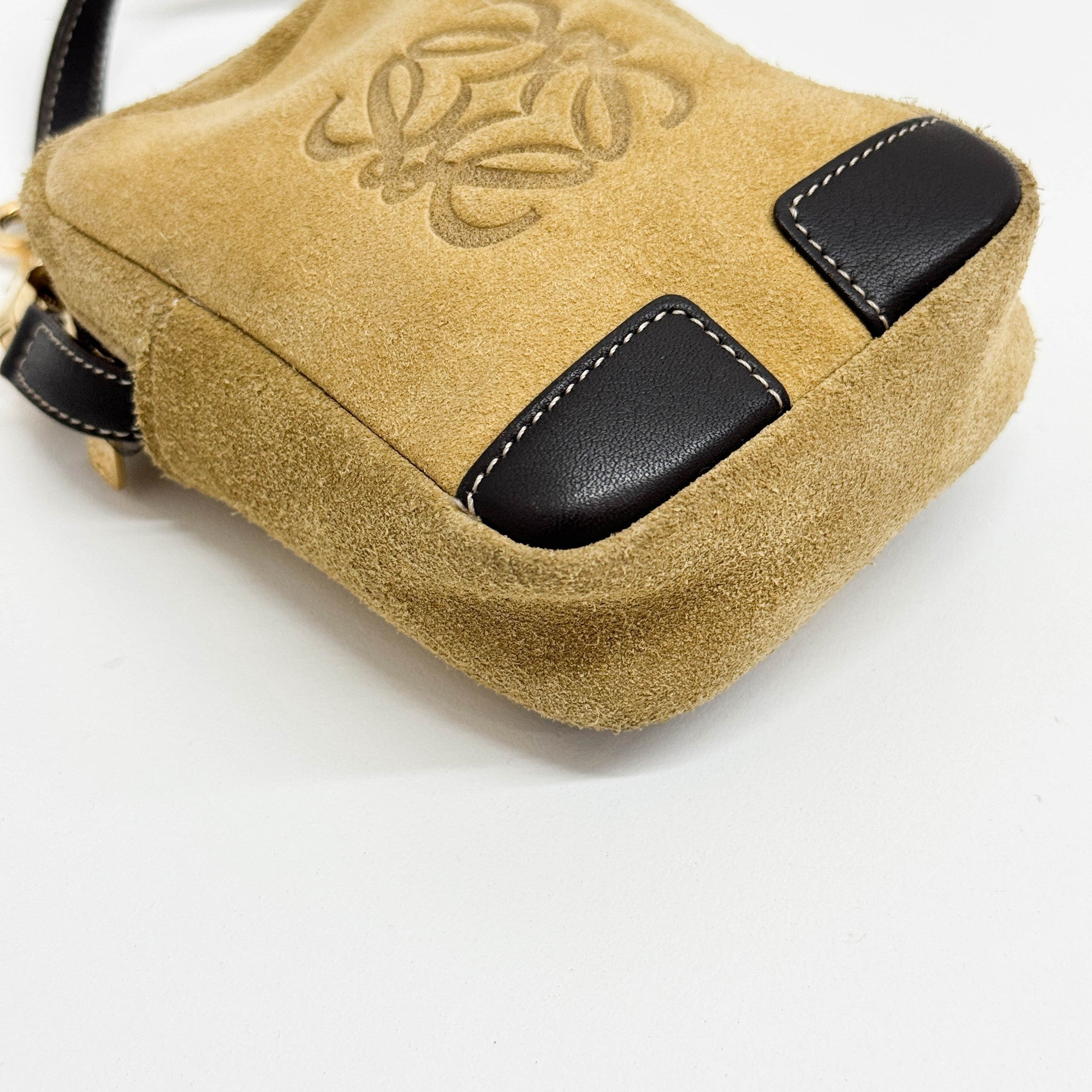 Mini Anagram Khaki Suede Hand Pouch