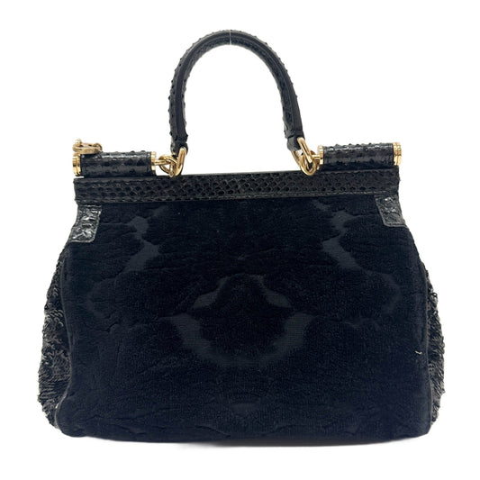 Sicily Sequined and Embroidered Black Cotton Two Way Bag