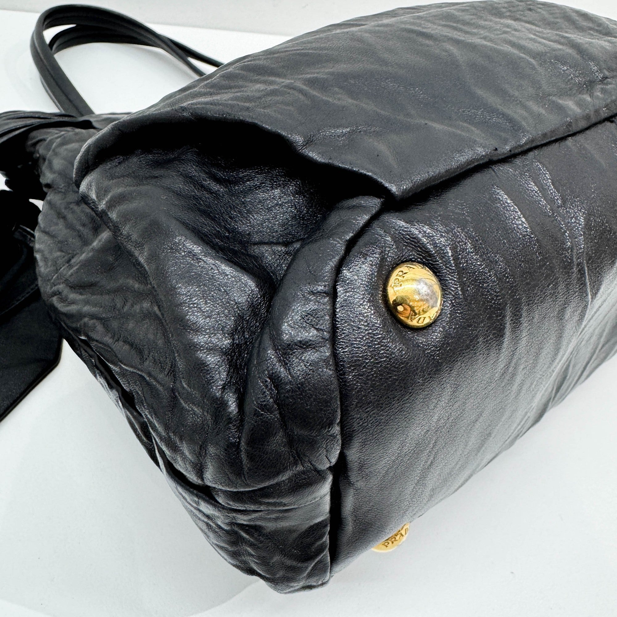 Bows Black Leather Tote Bag