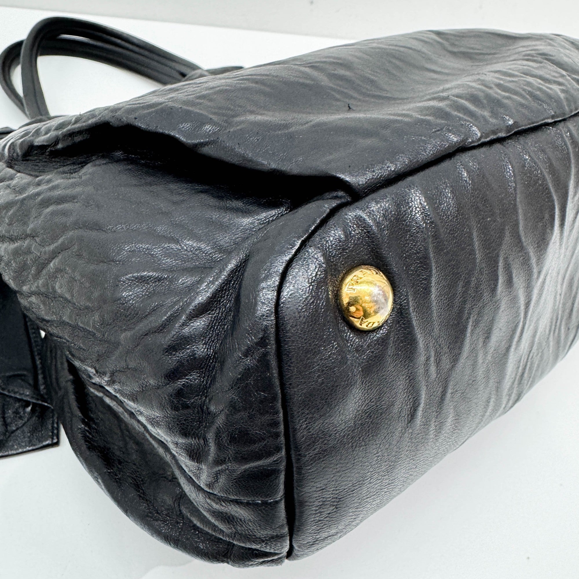 Bows Black Leather Tote Bag