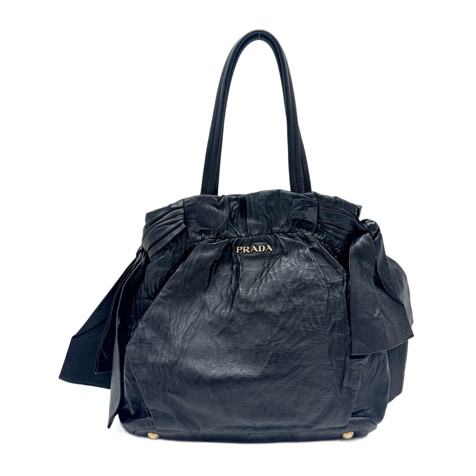 Bows Black Leather Tote Bag