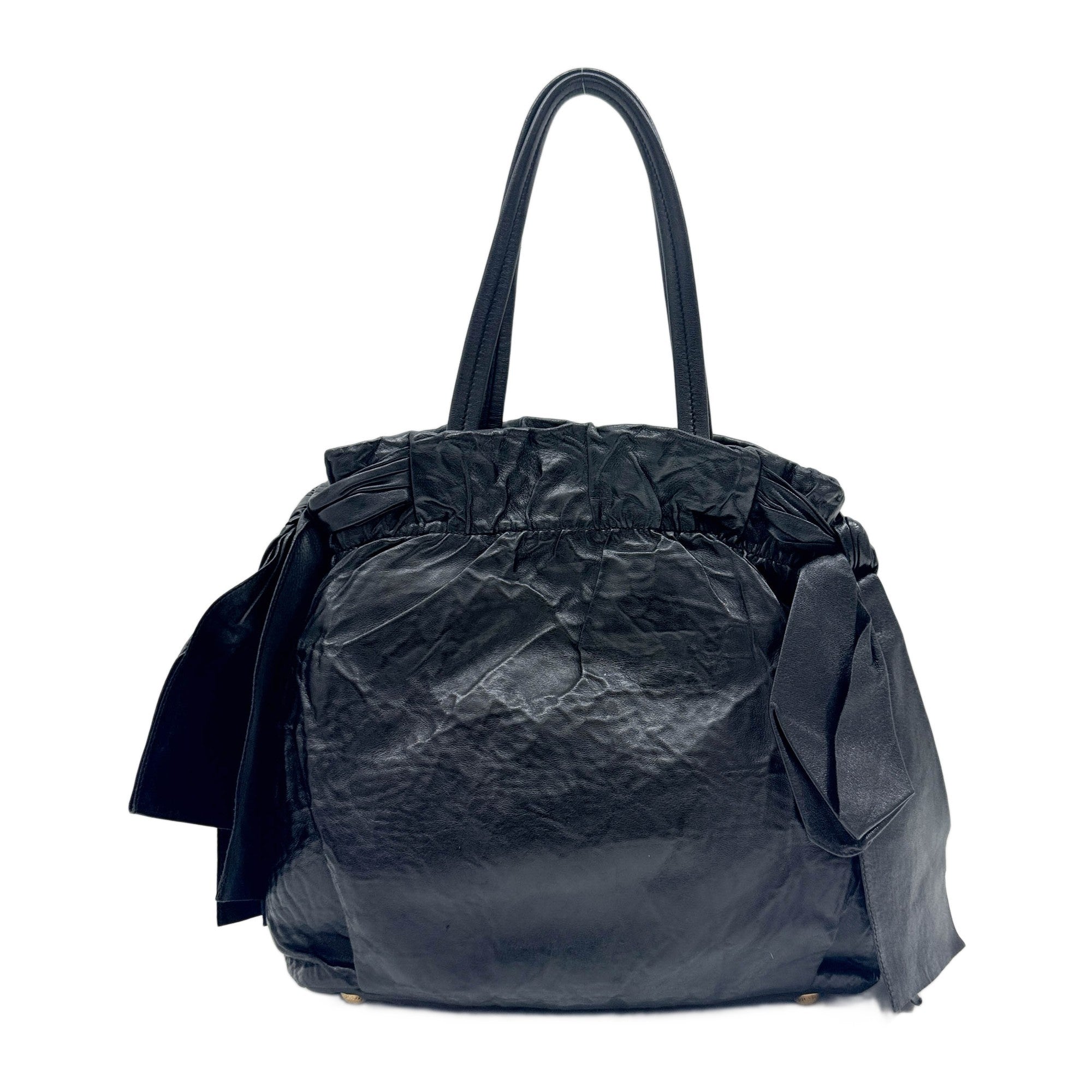 Bows Black Leather Tote Bag