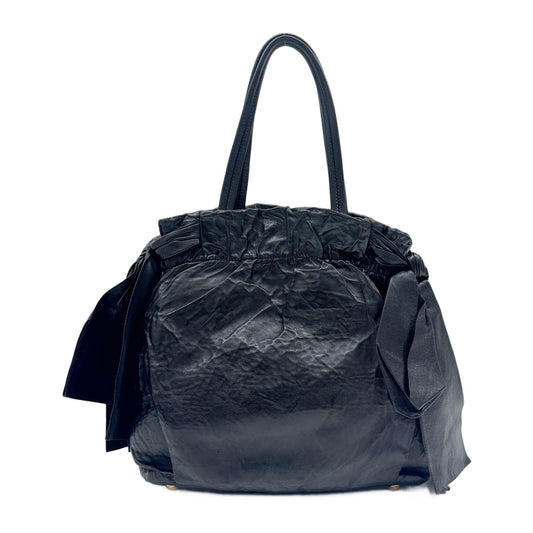 Bows Black Leather Tote Bag