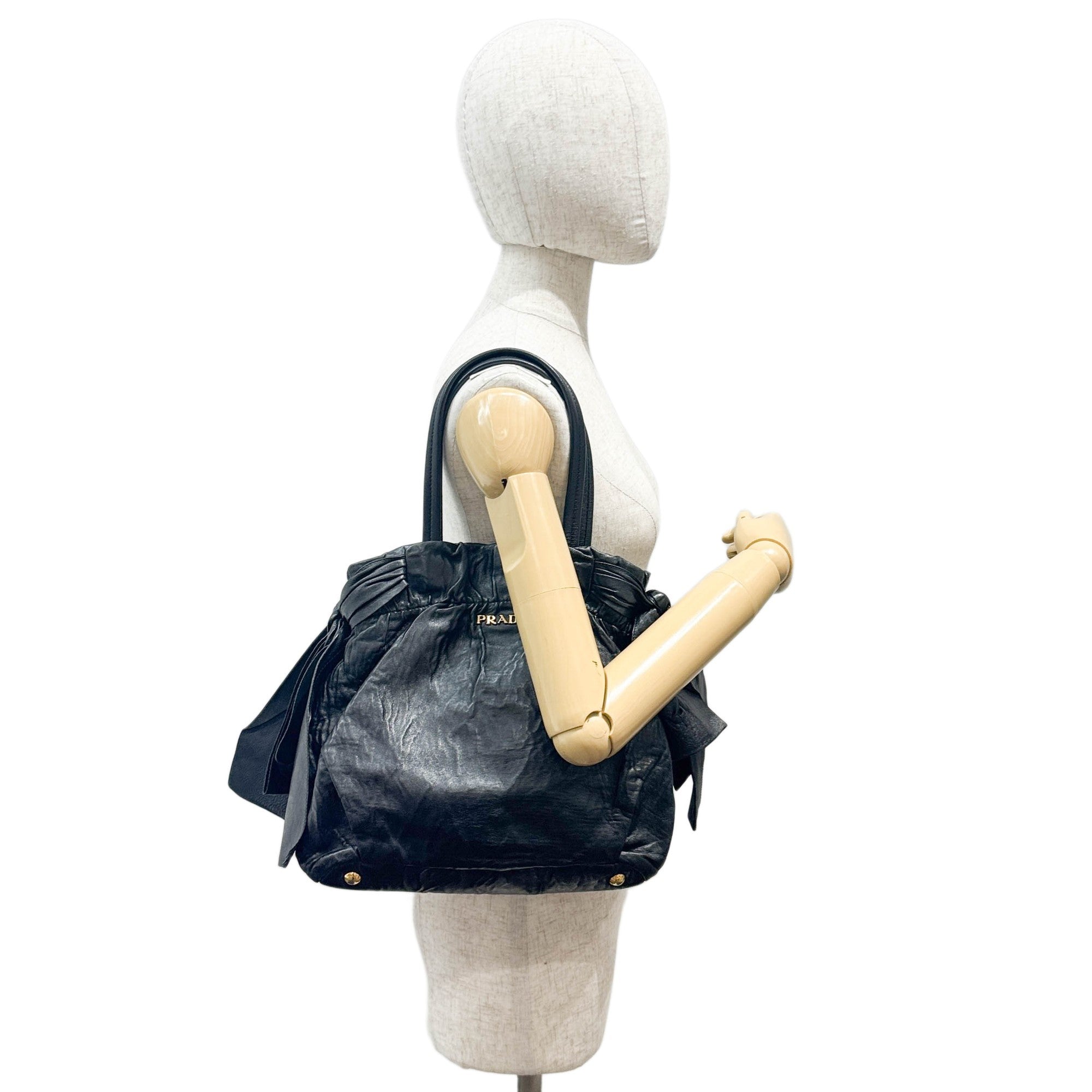 Bows Black Leather Tote Bag